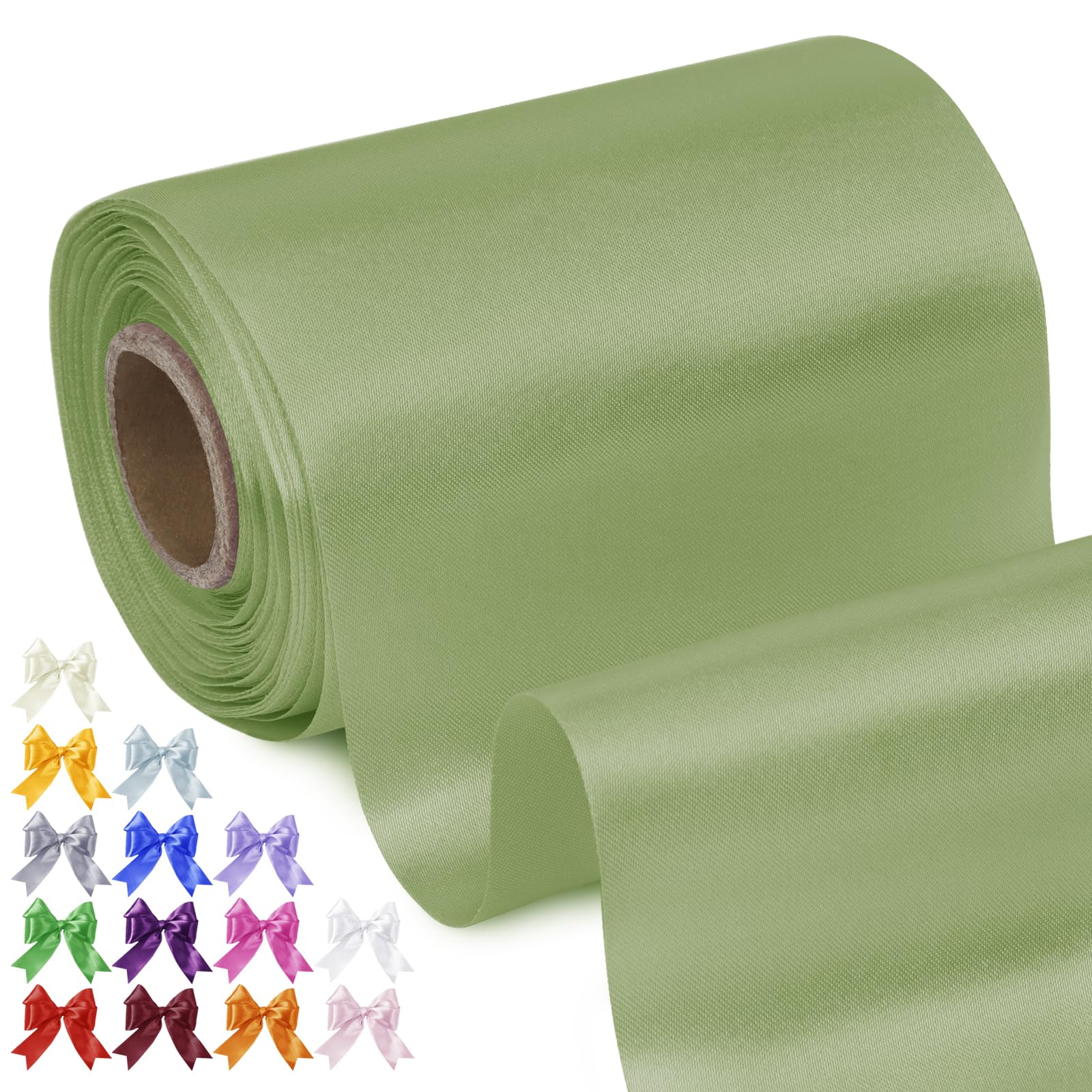 Uiopa Matcha Green Satin Ribbon 10cm x 20m Thick Wide Ribbon Polyester Fabric Ribbons for Gift Wrapping, Cutting Ceremony, Chair Sashes, Wedding Decoration, DIY Crafts