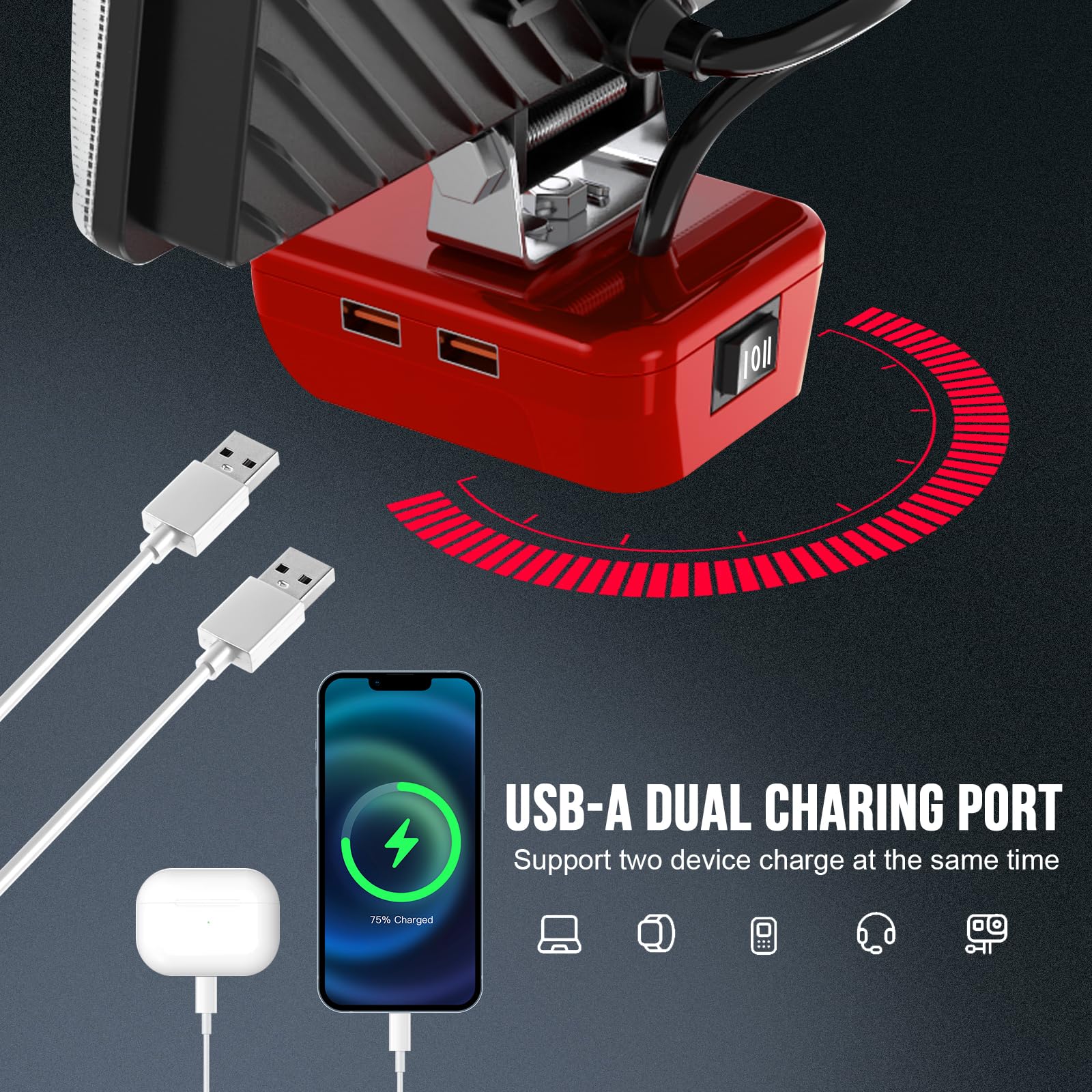 Luz Compatible con Milwaukee 18V,Lámpara de Trabajo Led Sin Cuerda 38W 6000Lm Linterna Recargable con Protección de Baja Tensión Y USB,Liderar El Camino Focos Alimentados por Baterías