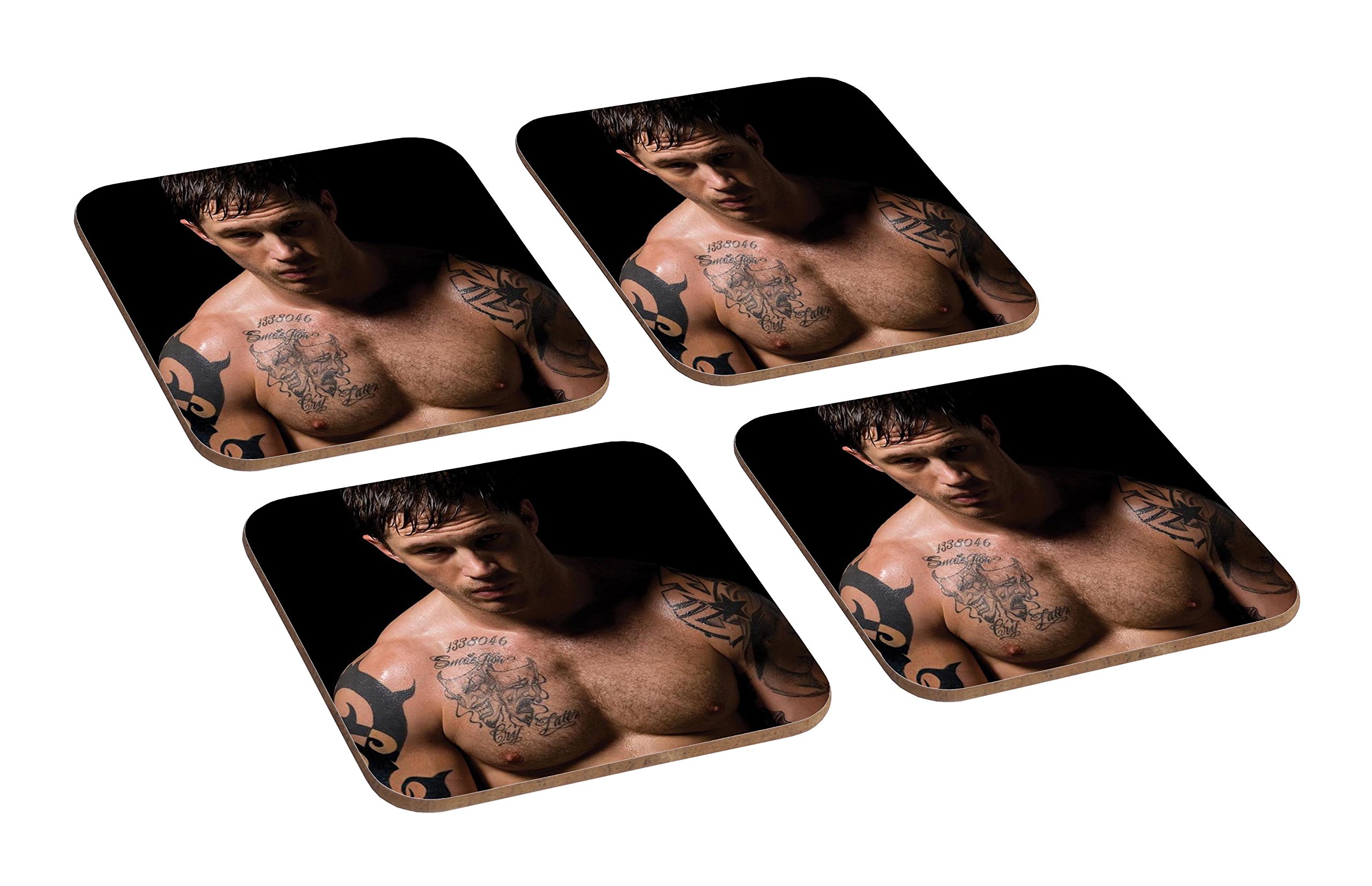 Mugmart Dark Tom Hardy 4 Piece Wooden Coaster Set