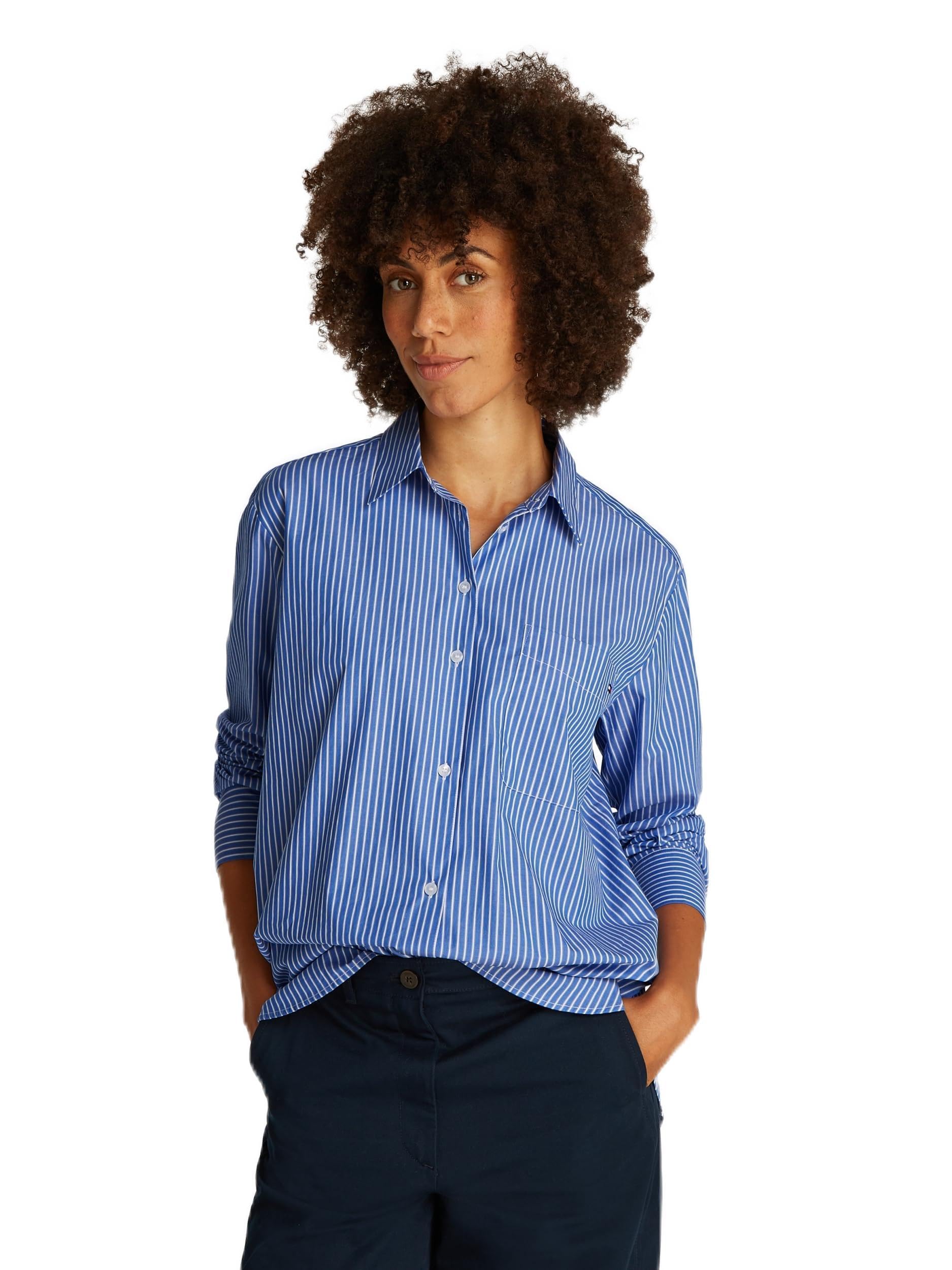 Tommy Hilfiger Damska koszulka ESS POPLIN Easy FIT WW0WW45612 L/S, niebieska, 40, Niebieski (Niebieski Stp), 66
