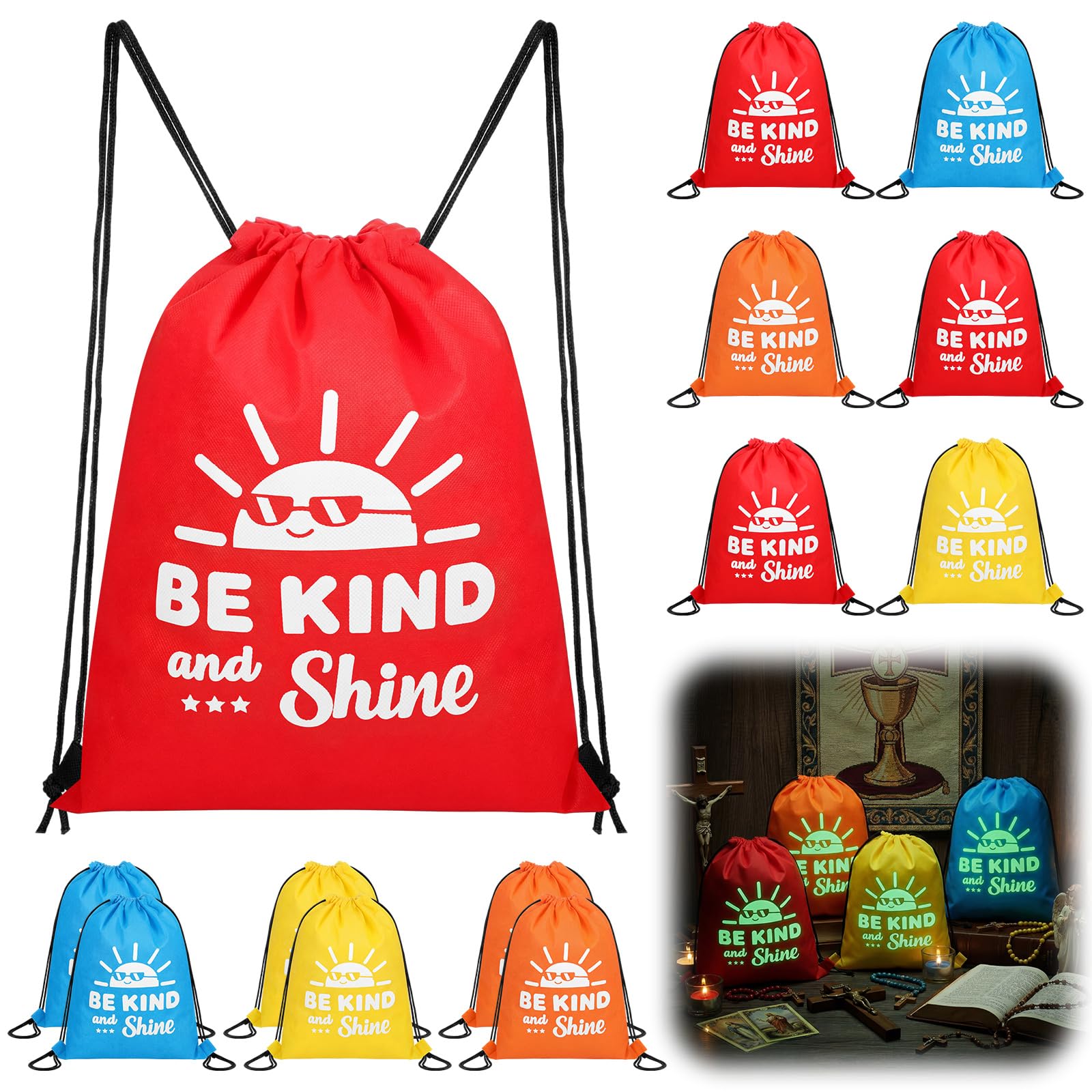 12 Pcs Be Kind and Shine Drawstring Backpacks Bulk 12 x 15 Inch