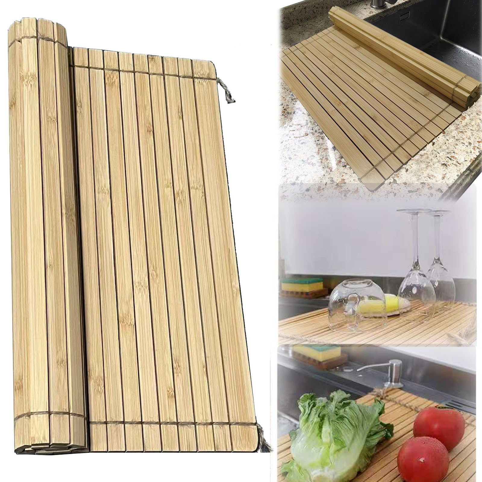 Przenośny drewniany zwijany stojak do suszenia naczyń 43 x 42 cm – składany nad zlewem i akcesoria kuchenne na kemping, oszczędność miejsca na marmurowe blaty i łatwe rozwiązanie do przechowywania