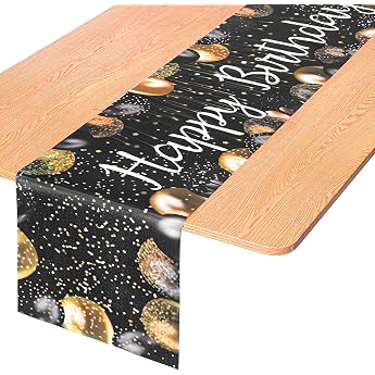 Tischl ufer Happy Birthday 183 x 33 cm Schwarz Gold Tischl ufer zum Geburtstage Esszimmer Tischdekoration Bunte Tischdecken zum Geburtstag f r M nner Frauen Zuhause Party