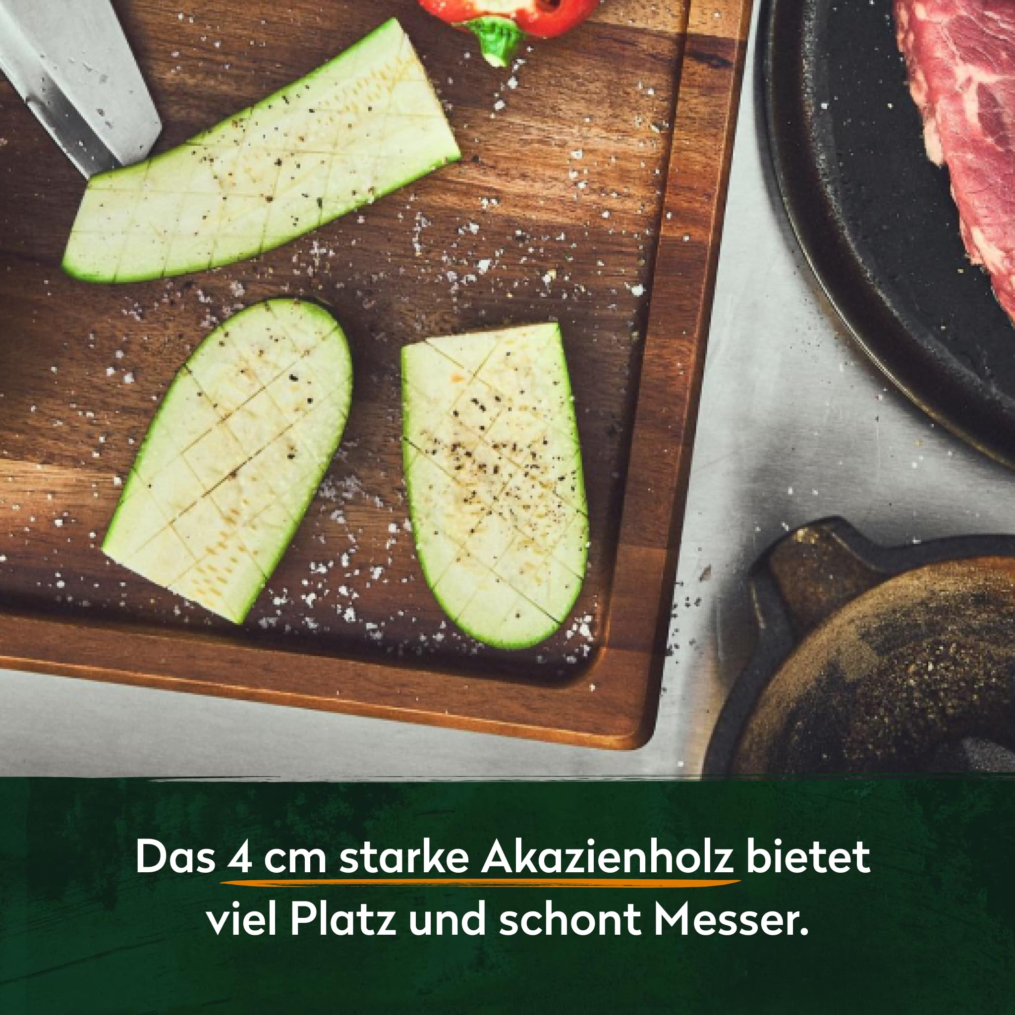 BURNHARD® Schneidebrett aus Akazienholz | extra großes XXL Küchenbrett (52 x 38 cm) mit Saftrille, Griffmulden & rutschfestem Stand