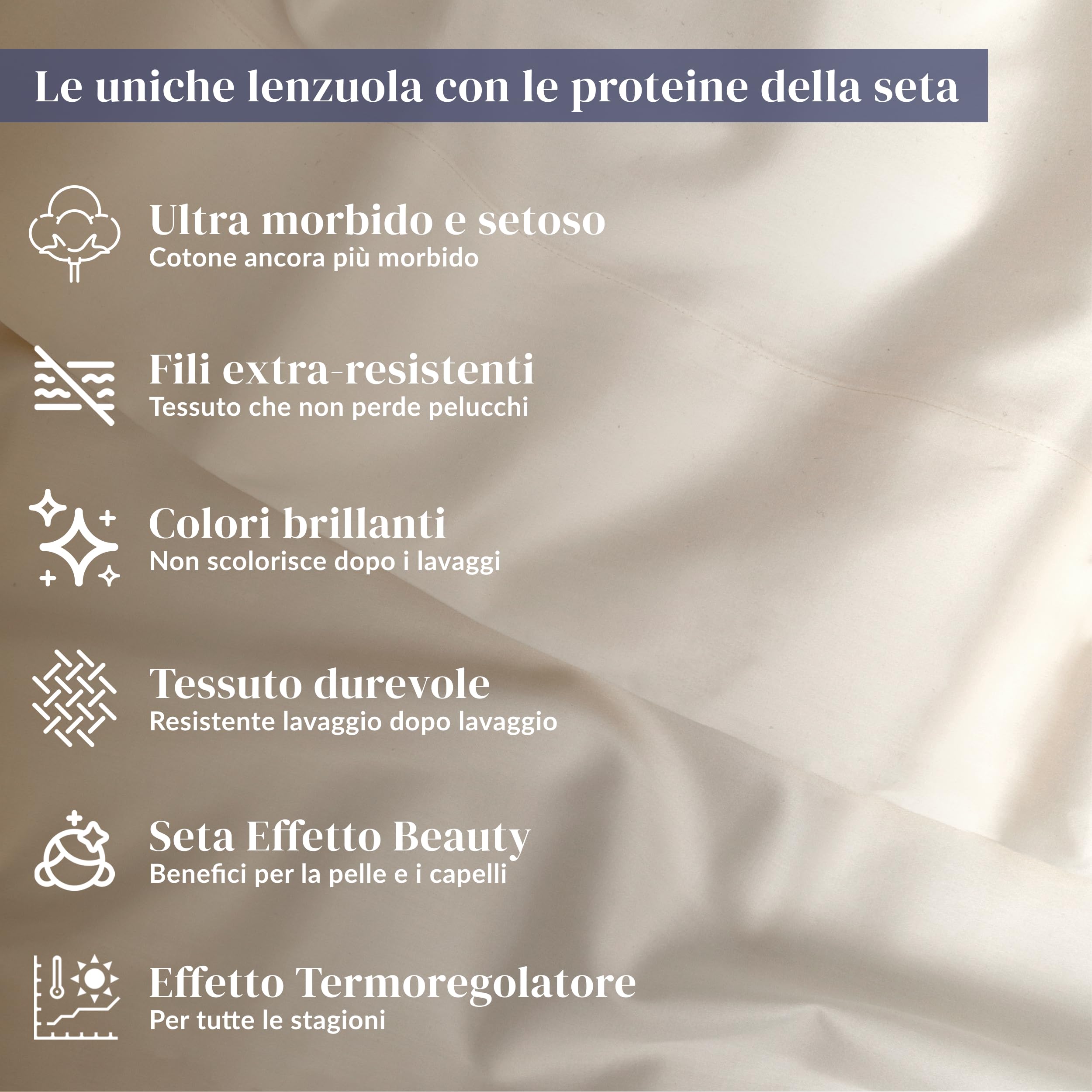 Ferò Completo Letto, Completo Lenzuola Matrimoniali Cotone di Lusso 4 Pezzi, Proteine della Seta, Lenzuolo Angoli 160x200, 2 Federe 50x80, Design Italiano, Raso di Cotone 300TC OekoTex, Bianco Avorio