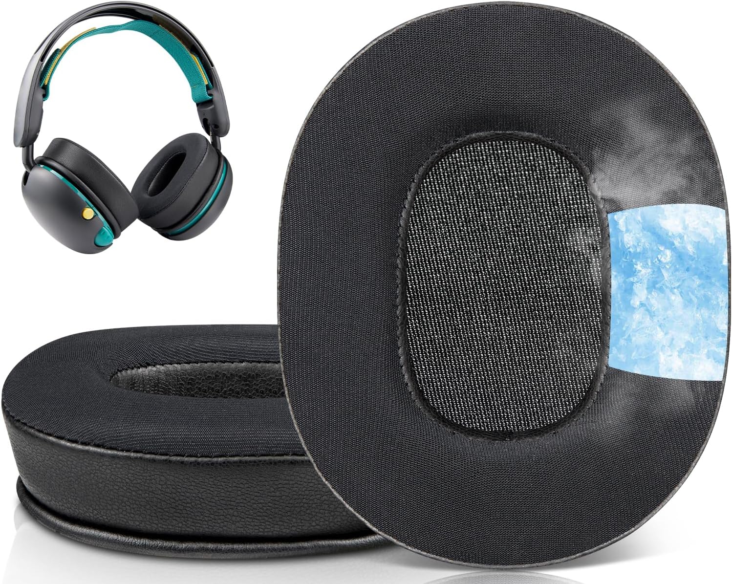 SOULWIT Cooling Gel Earpads Replacement for Skullcandy Grom Wired/Wireless Headphones, Ear Pads Cushions with Ice Silk Fabric, High-Density Foam - Black