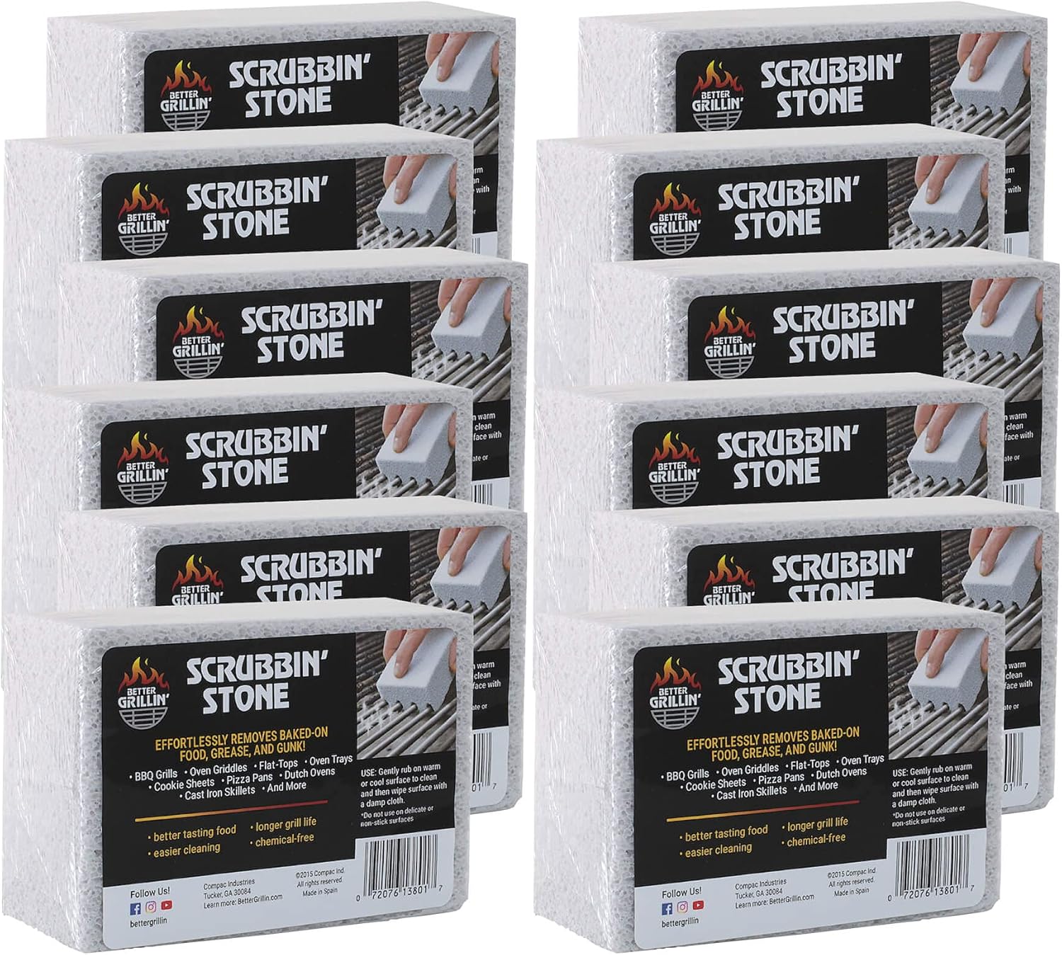 Better Grillin Scrubbin Stone Grill Cleaner-Scouring Brick/Barbecue Grill Brush/Barbecue Cleaner for BBQ, Griddle, 12pk