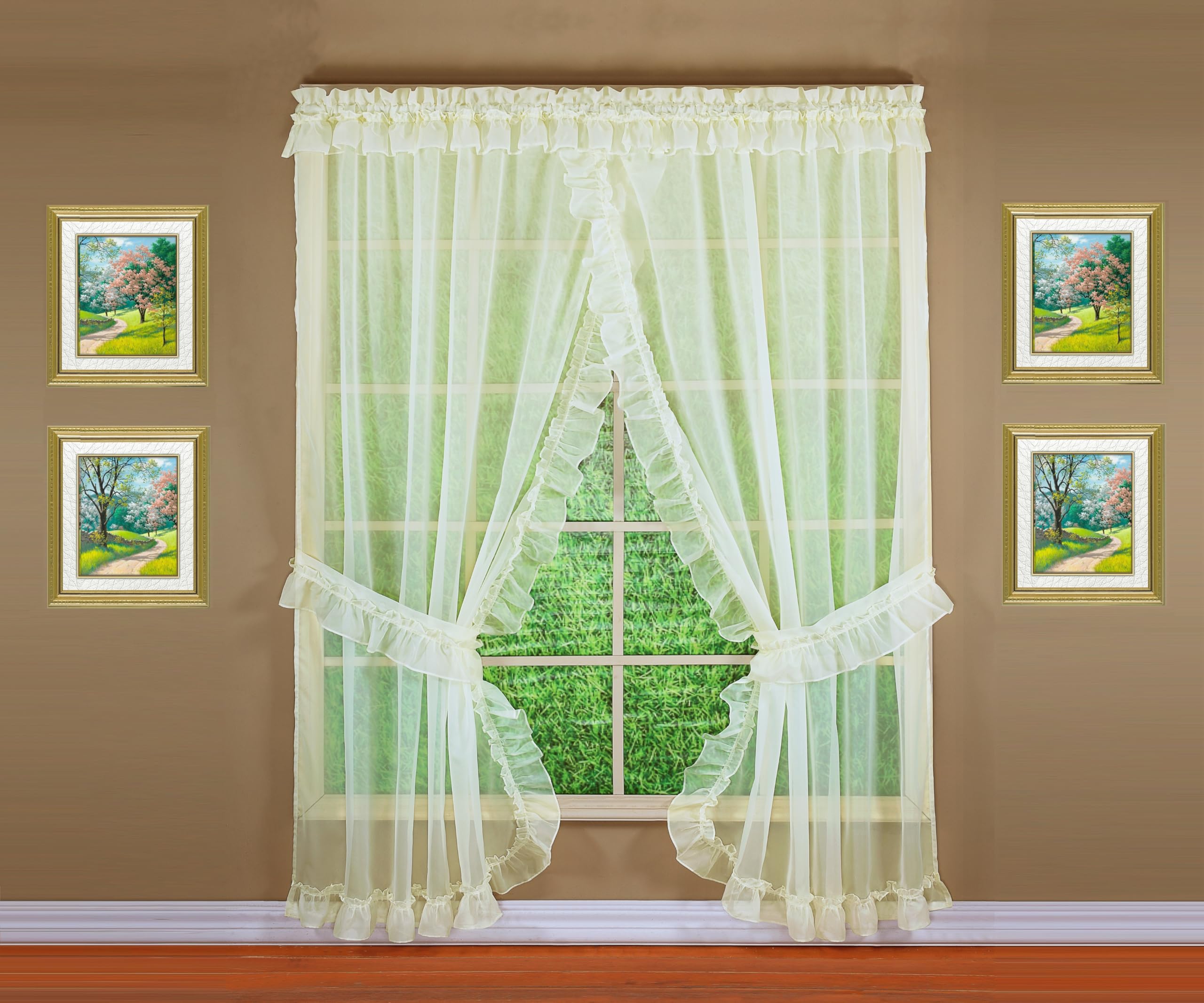 Today's Curtain, Emelia Priscilla Sheer Pair 96" W x 84" L, Ecru, 5-Piece-Set