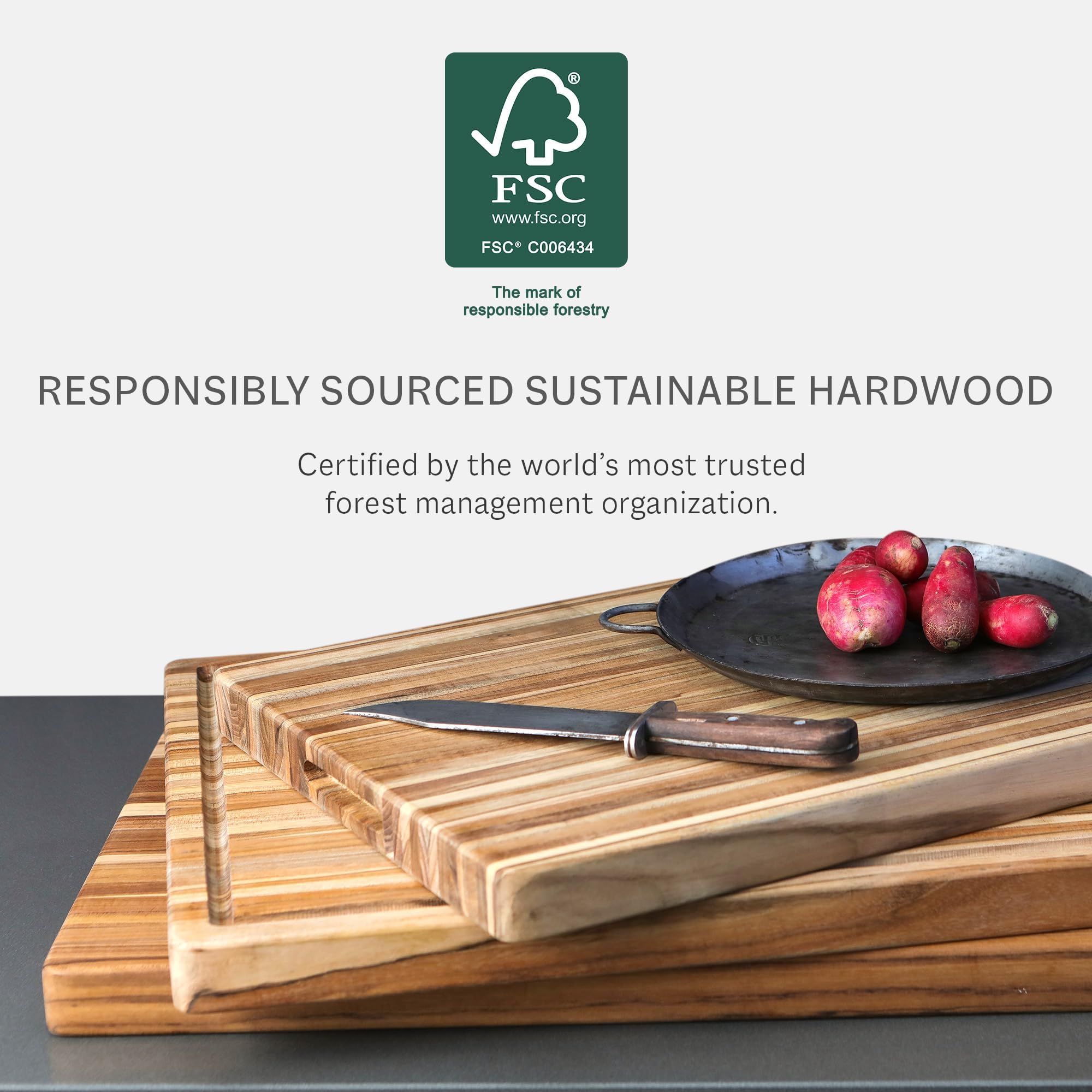 Teakhaus Schneidebrett Holz, 41×31×3,8 cm, FSC-Teakholz, Saftrille | Tranchierbrett, für Gemüse, Fleisch & Kräuter, natürlicher Ölgehalt, wasserabweisend, antibakterielle Eigenschaften