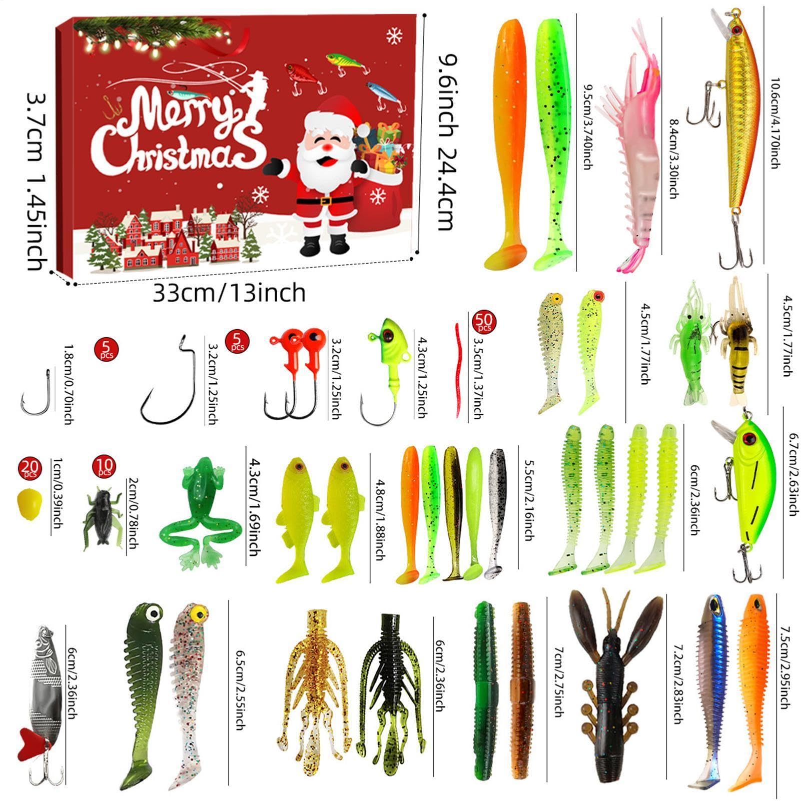 Adventskalender Angeln – Countdown Weihnachten 24 Tage Angelköder | Köder für Salzwasser und Süßwasser Männer Vater Großvater – Freunde leidenschaftlicher Angler