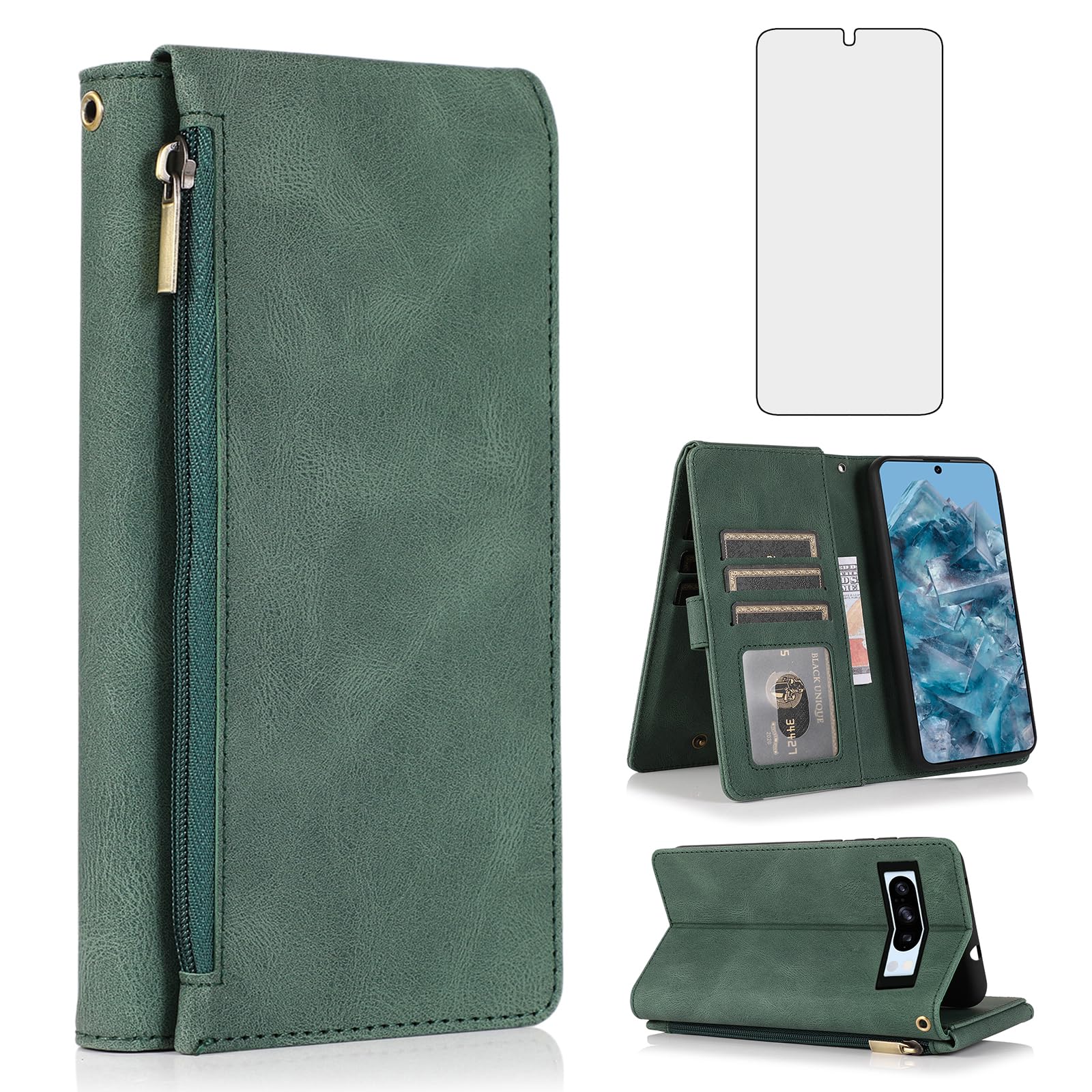 Étui portefeuille Google Pixel 8 Pro en cuir rétro avec protection écran - 8