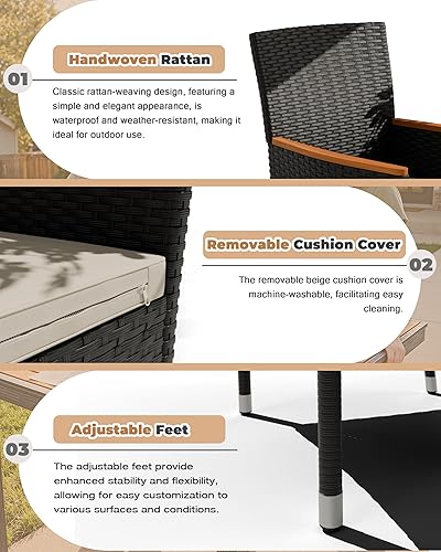 Miniatura 5 de Flamaker Juego de comedor de 7 piezas para patio, mesa y sillas de madera de acacia al aire libre con cojines suaves, muebles de patio de mimbre