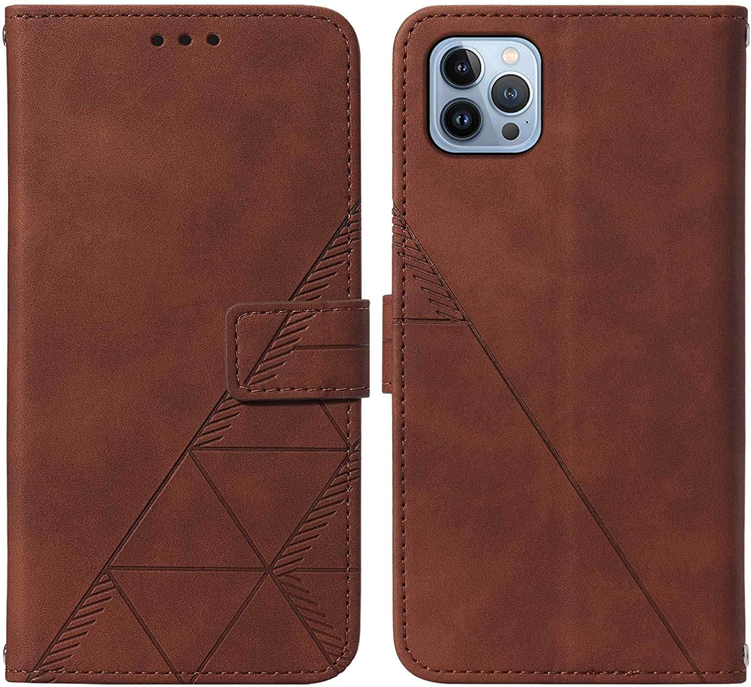 Étui portefeuille iPhone 13 Pro Max marron avec clapet protection intégrale en cuir PU rétro - 4