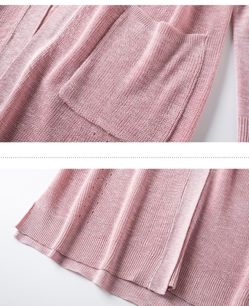 Damen Strickjacken elegant vorne offen Kimono Cardigan leicht langärmelig Taschen Mantel lässig Trench Übergangsjacke Abendparty Achselzucken Schaloberteile