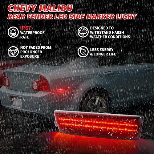 Miniatura 7 de Luz LED de marcador lateral trasera, lente ahumada, compatible con Chevy Malibu 2008-2012, 2 piezas, 5 veces más brillante, IP67 impermeable, Plug