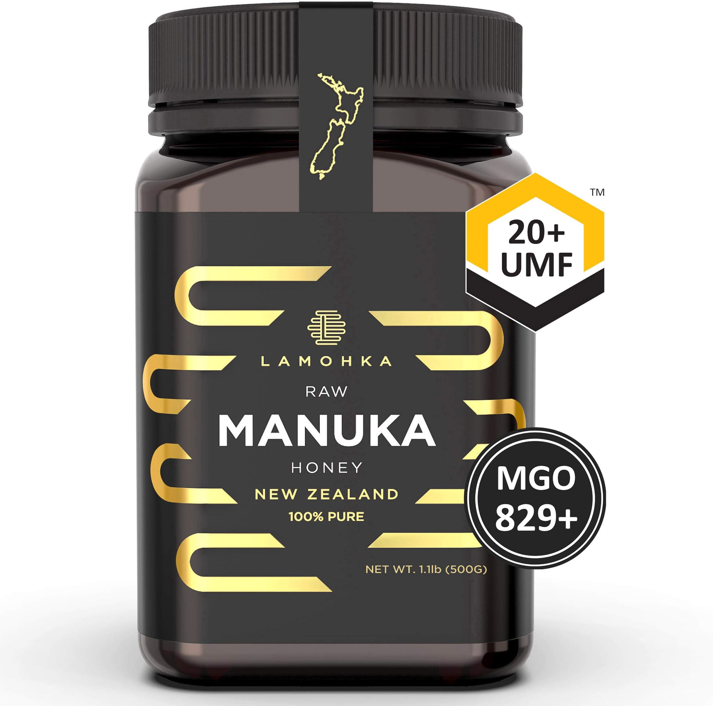 Lamohka Raw Manuka Honey from New Zealand, UMF 20+ (MGO 830+) Certified 17.6oz, for Skin, Food - Natural, Unpasteurized Honey from Nectar of Manuka Tree Flower - Traceable New Zealand Honey