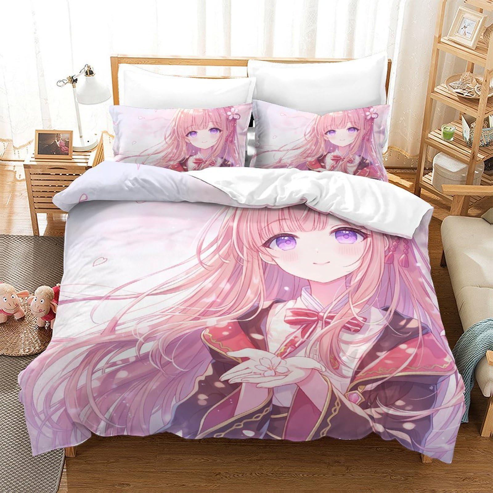 Anime Girl Art 3D Printed Duvet Cover Set Superking Bedding Set Egyptian Cotton Pillowcases Bedding Set Double（200x200cm）