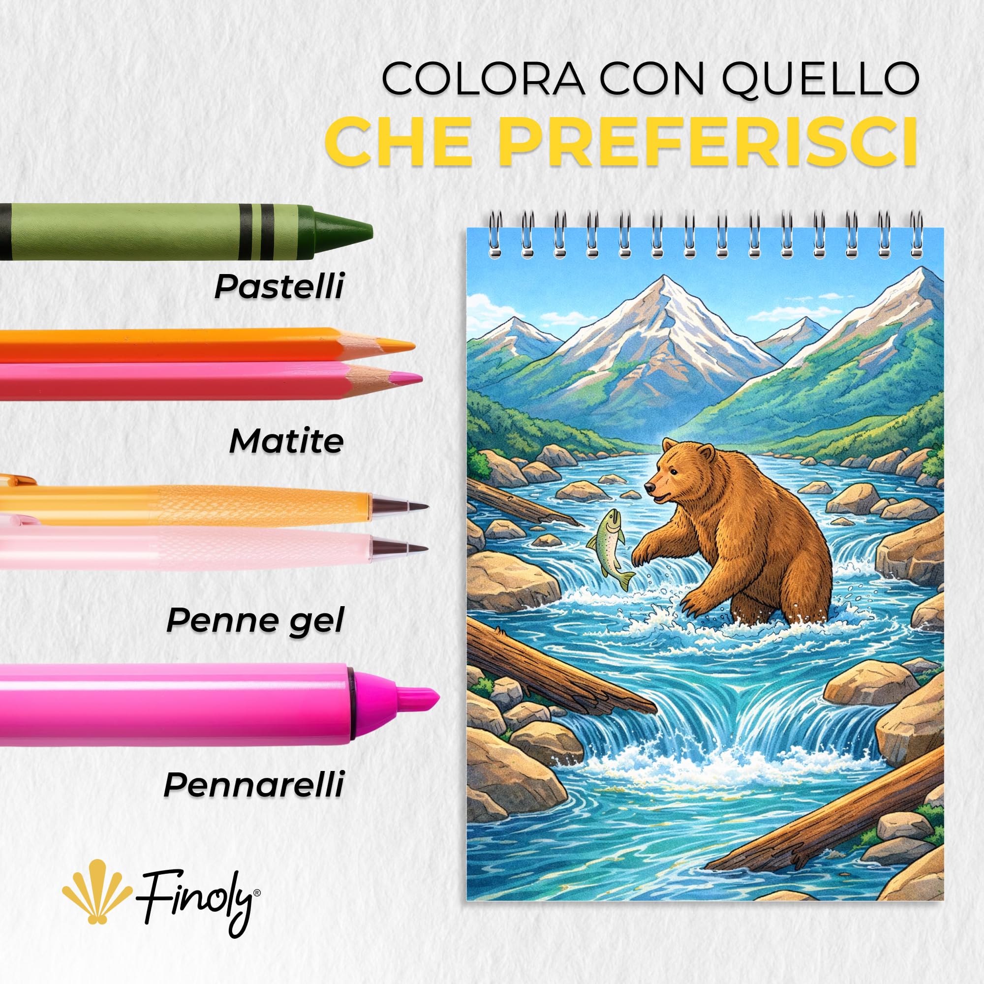Finoly Libri da Colorare per Adulti Paesaggi A4 Riduce lo Stress | Album da Colorare per Adulti Principianti e Esperti | Mindfulness Inchiostro Non Che Trapassa