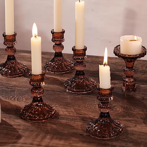 Miniatura 4 de Juego de 12 portavelas ámbar, portavelas cónicos de 4 pulgadas de alto, portavelas de vidrio a granel para bodas, fiestas, centros de mesa de otoño,