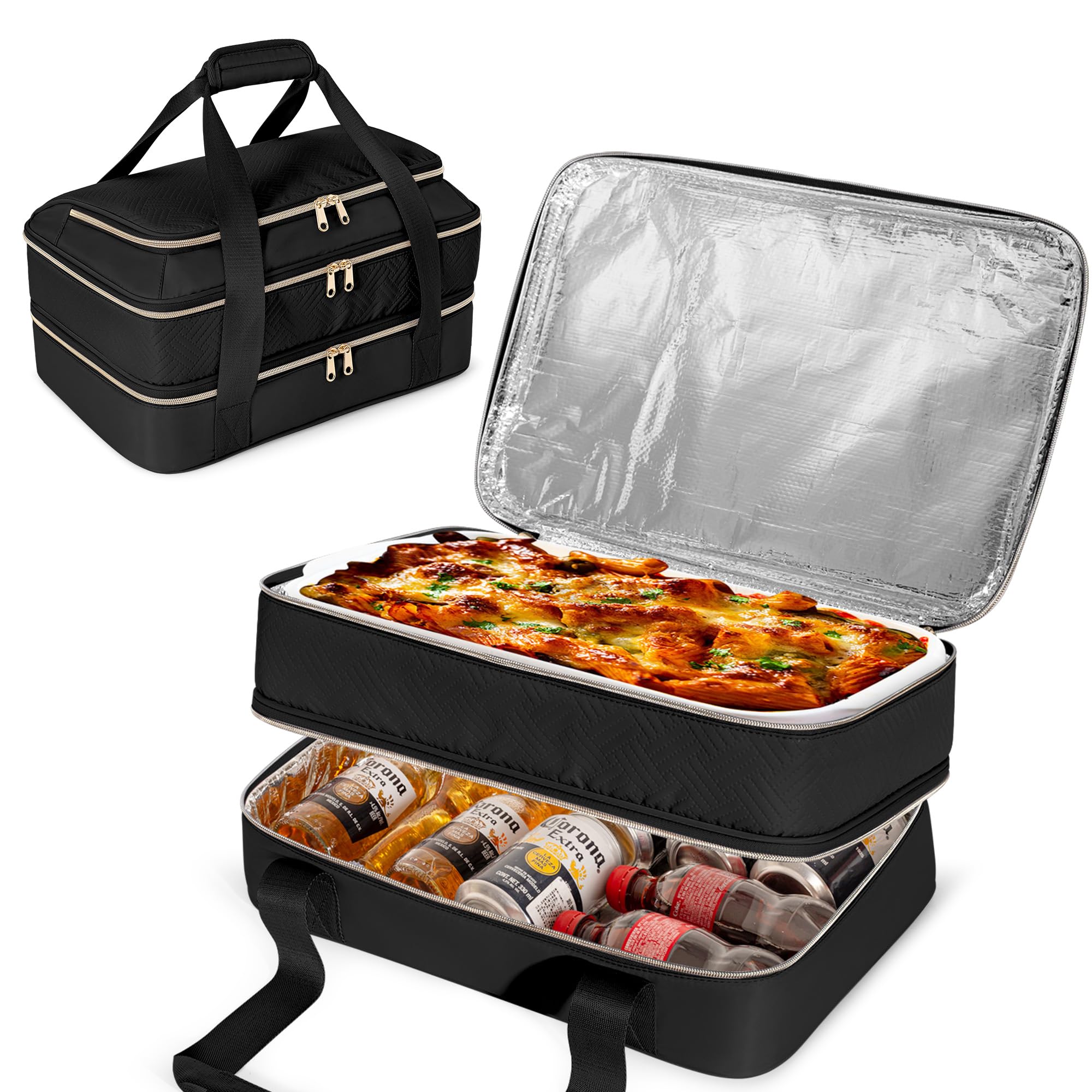 Prokva Insulated Casserole Carrier for Hot or Cold Food, Thermal Lasagna Lugger Tote to Keep Food Warm, Double Decker Food Warmer Bag Fits 9”x13”