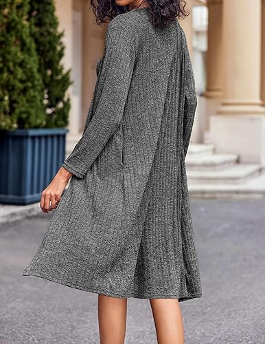 Miniatura 4 de Ekouaer Conjunto de pijama de 2 piezas para mujer, bata de punto de manga larga, camisón suave con batas, tallas S-XXL