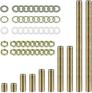 Antique Brass Lamp Repair Hardware Kit - 5 Sizes, 60 Pieces, Includes Pipe Nipples, Lock Nuts, Washers, Perfect for Lamp Assembly & DIY