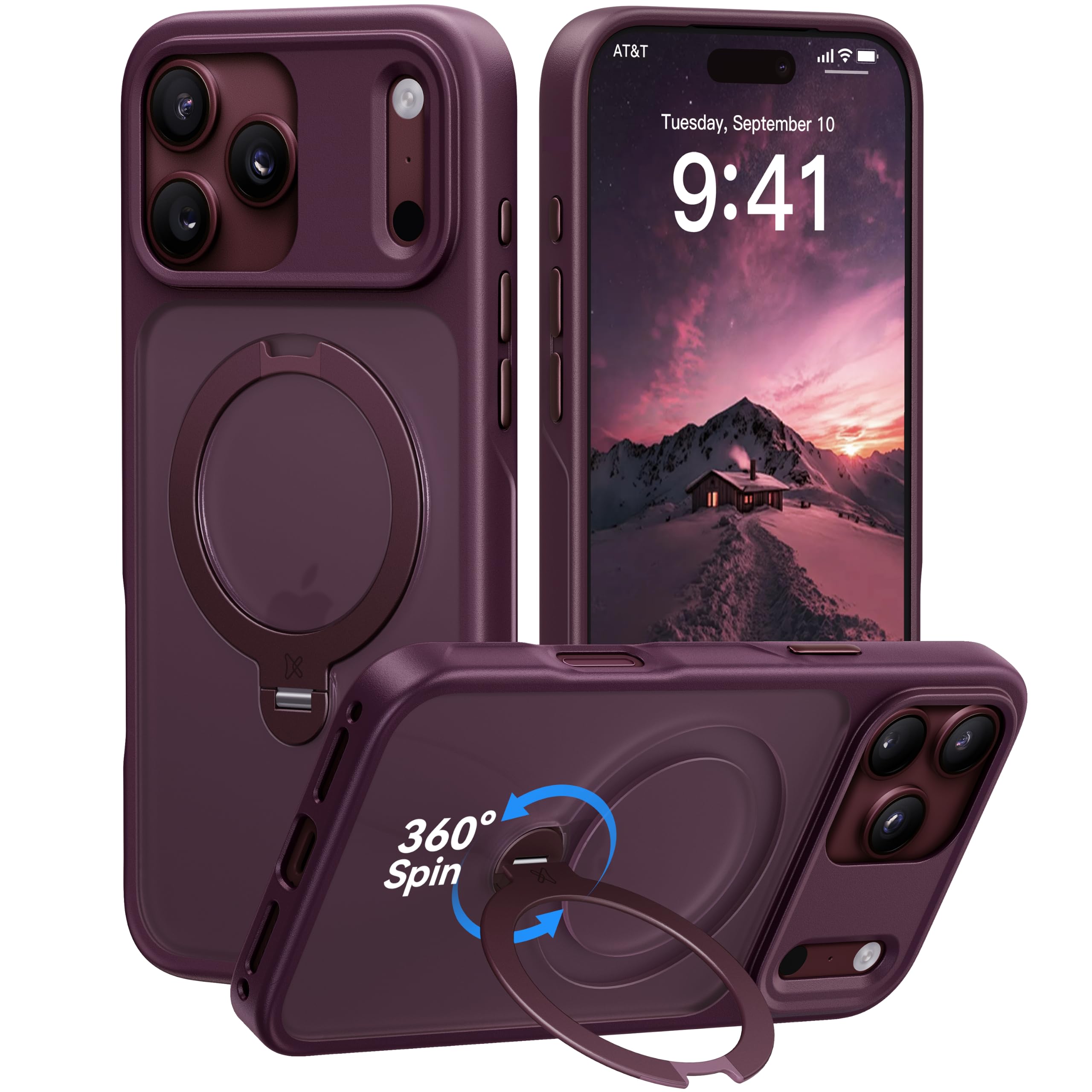 CASEKOO Burgundy for iPhone 18 Pro Case with 360 Spin Magnetic Stand