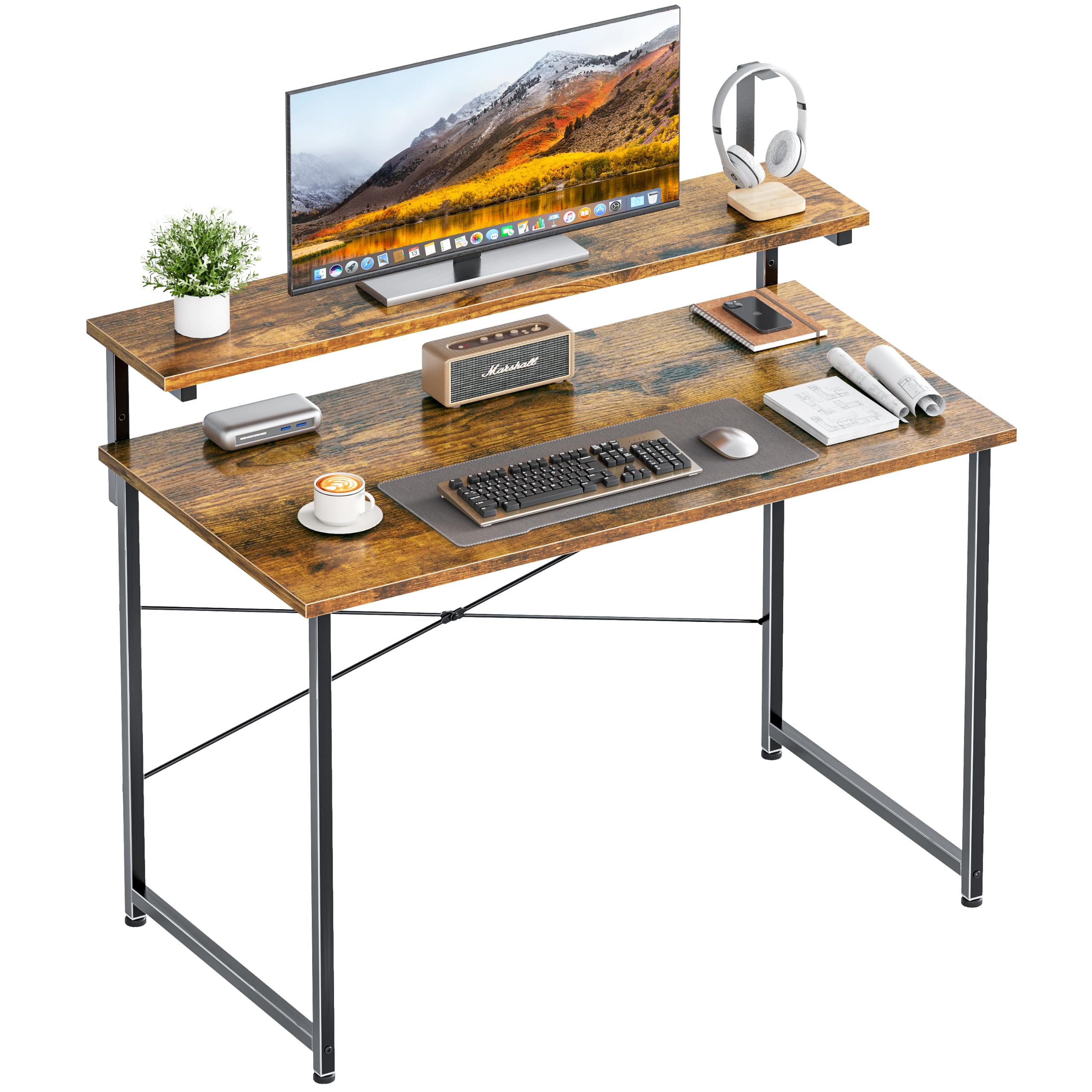 HOMIDEC 100cm Gaming Desk, Computer Desk with Adjustable Monitor Stand