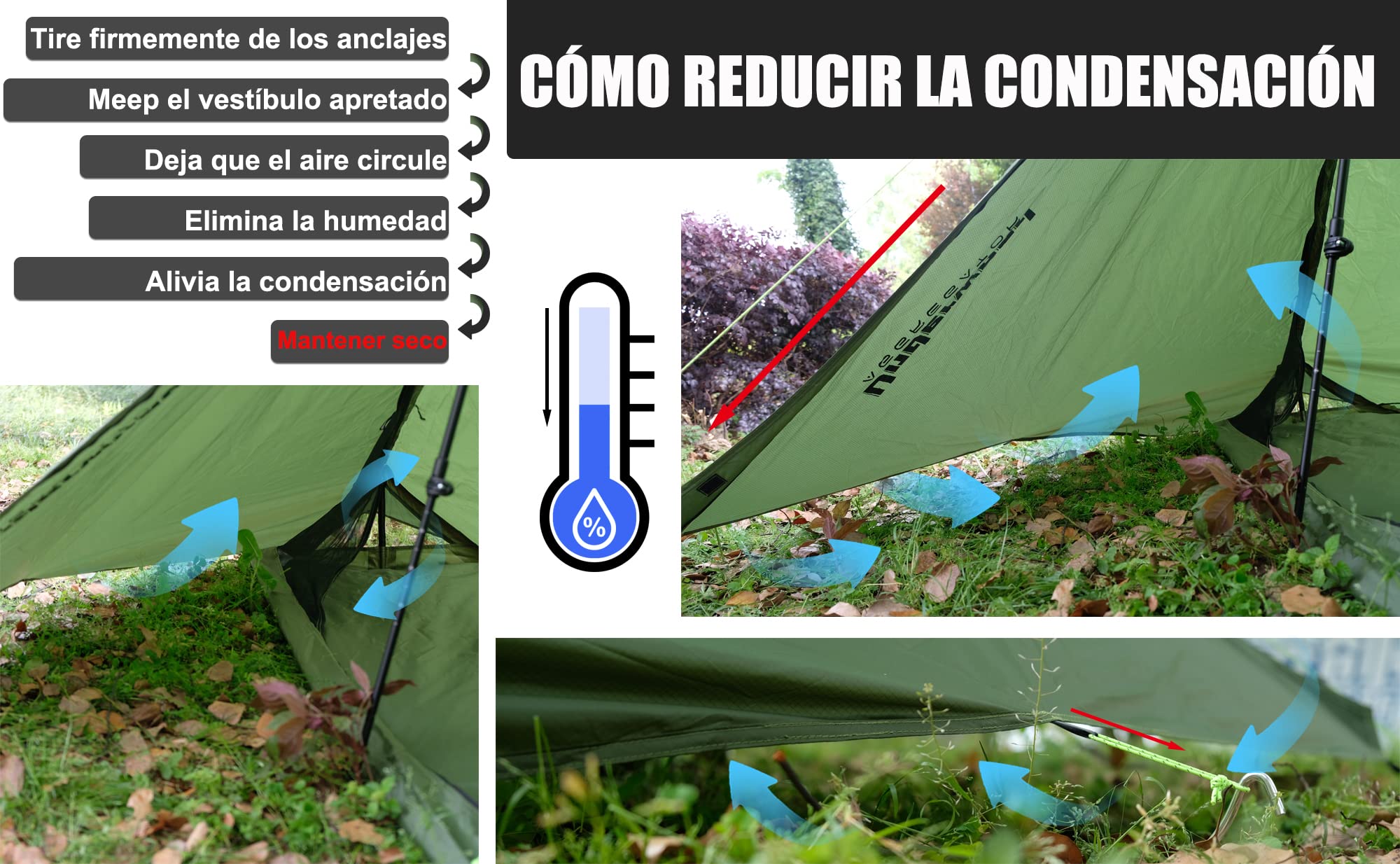 Tienda de Campaña para 1 Persona - Tienda Ultraligera para Senderismo, Tienda Impermeable 1 Persona, Tienda Compacta 1 Hombre con Tamaño de Paquete pequeño para Ciclismo(Sin Bastones de Trekking)