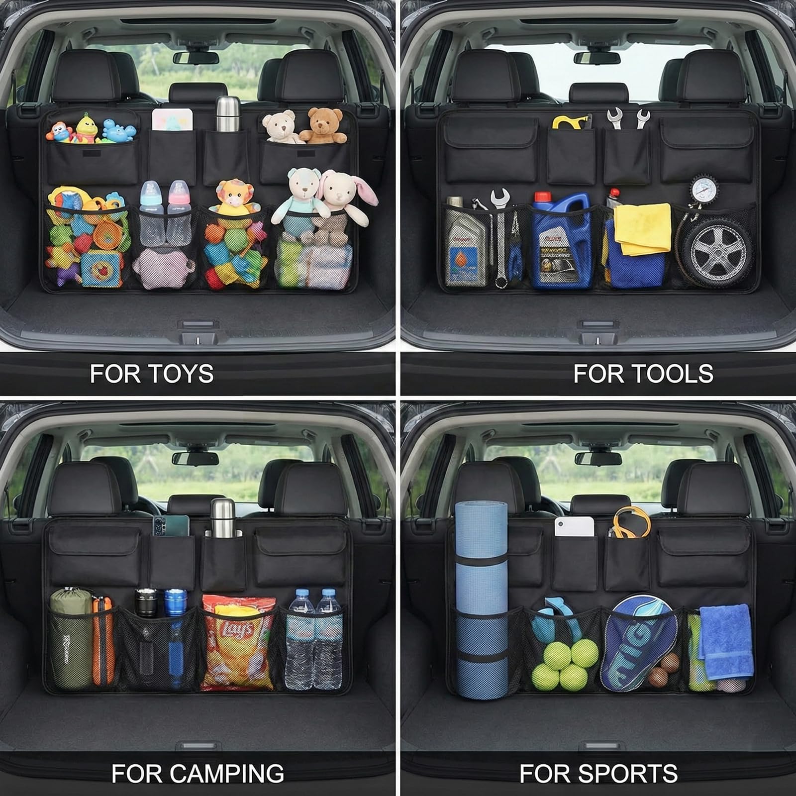 NiceNaiils Organizador de maletero de coche, impermeable, organizador de coche, protectores de respaldo de asiento, almacenamiento de red de carga plegable duradera para — view 6