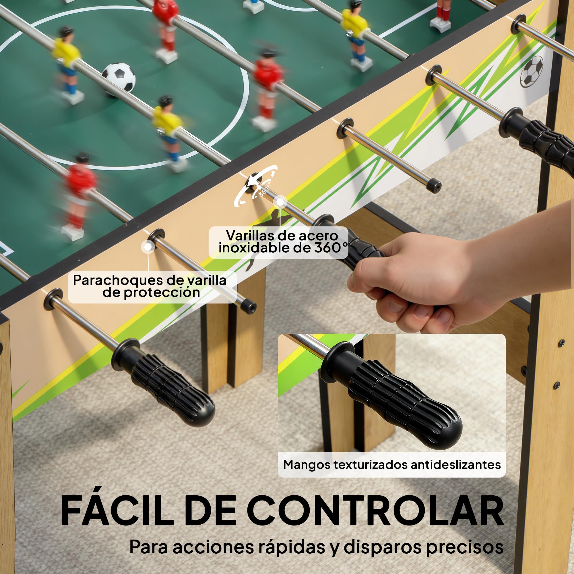 SPORTNOW Futbolín para Niños de Madera, Mesa de Futbolín con 2 Marcadores, 6 Asas, 18 Jugadores, 6 Barras y 2 Bolas, Regalo para Adultos, Familias, Fiestas, 75x66x75 cm, Natural