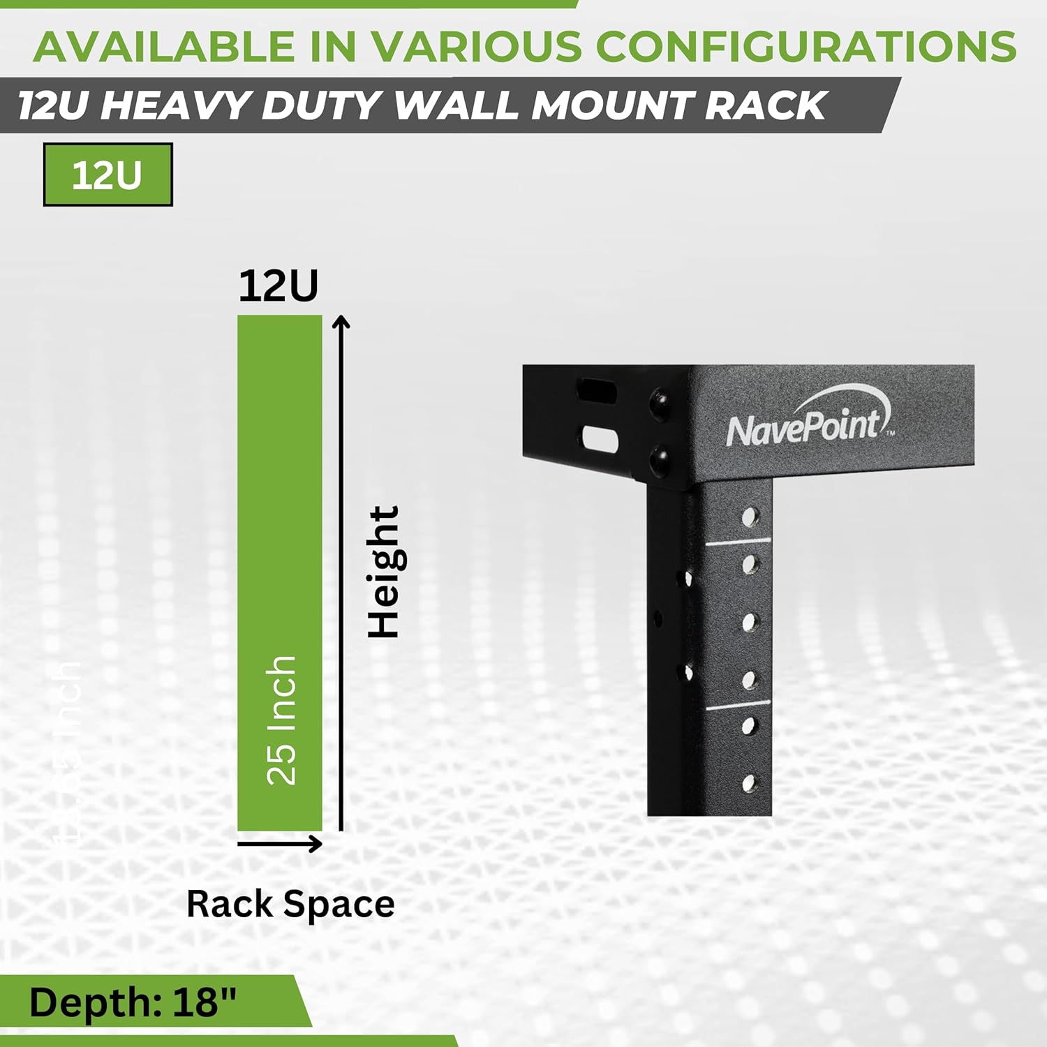 NavePoint 12U 2 Post Wall Mount 18 Inch Deep Switch Depth Heavy Duty Network Server Rack