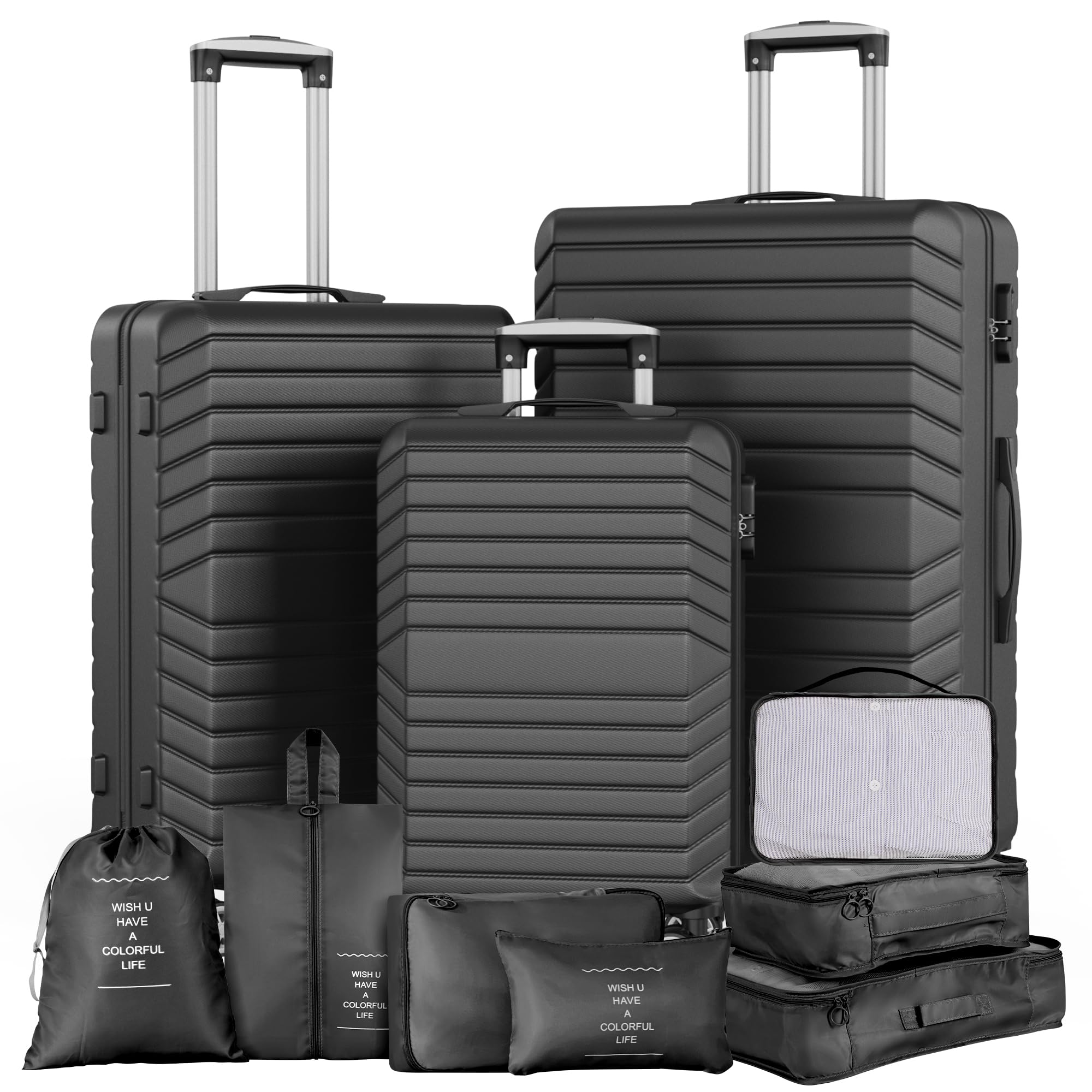 10 Piece Luggage Sets, 3 Piece Suitcase Set, 20 Carry on Luggage, 24 and 28 Checked Luggage with 7PC Packing Cubes