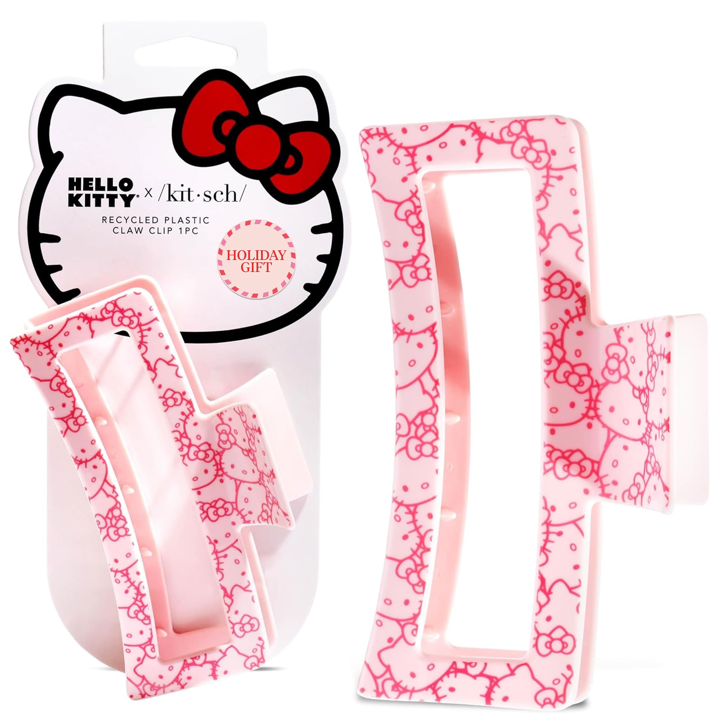 Kitsch Hello Kitty x Recycled Plastic Jumbo Open Shape Claw Clip 1pc- Pink Kitty Faces
