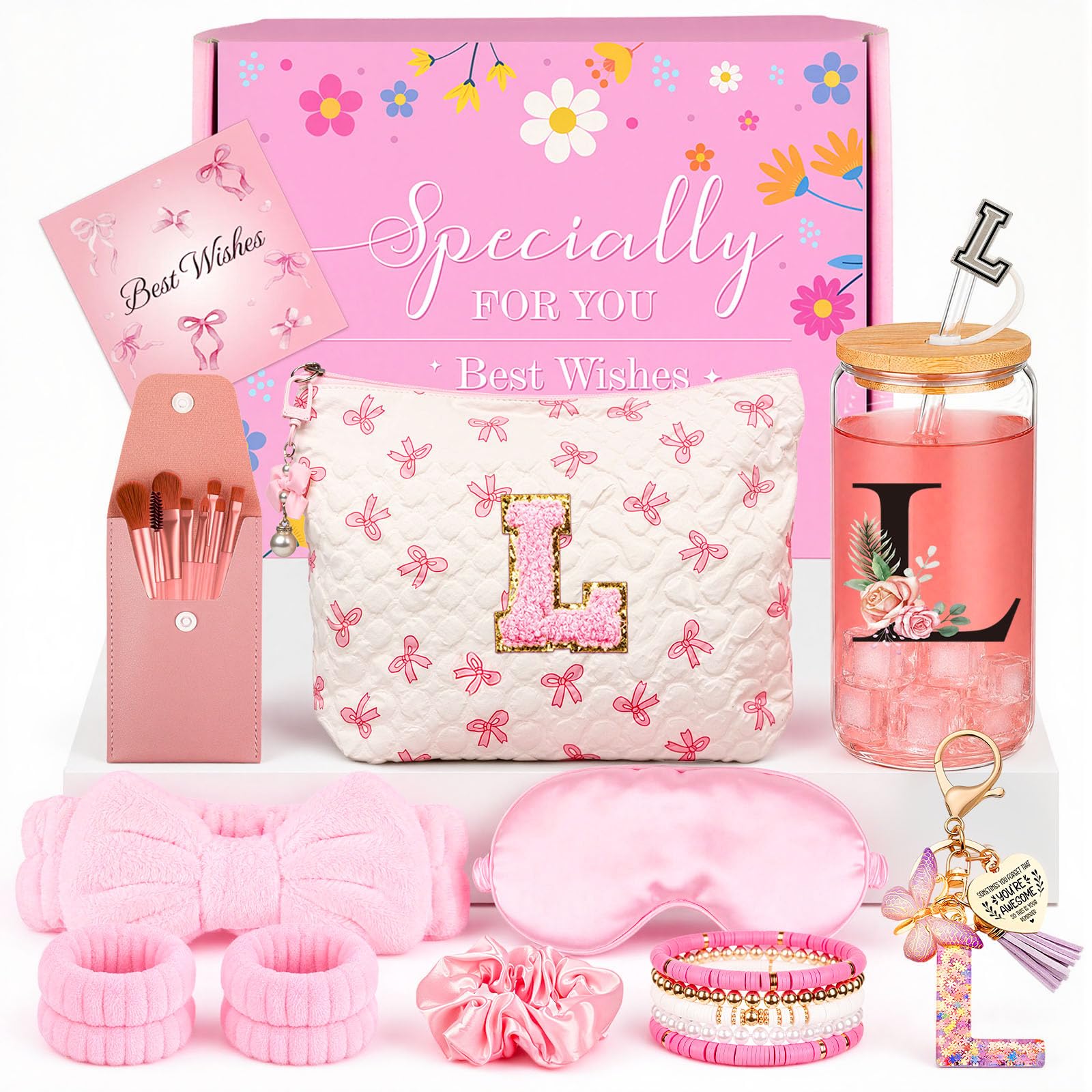 Giftota Gifts for Teenage Girls, Makeup Bag Girls Birthday Presents Trending Gifts for 9-18 Year Girl 9-16 Year Old Gift for Girl Cute Girly Stuff with Glass Cup with Lid and Straw Pink Gift
