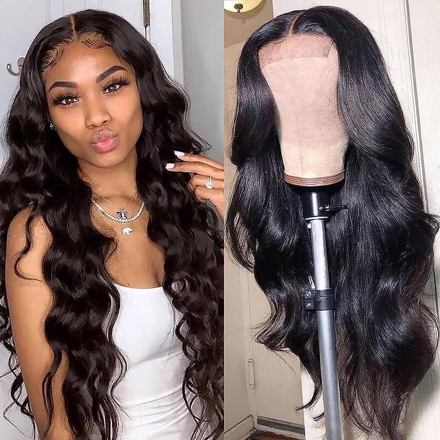 Siji Mei Wear and Go Glueless Wigs Human Hair Body Wave Lace Front Wigs Human Hair Pre Plucked No Glue 4x4 Lace Closure Wigs for Black Women Human Hair 18 Inch