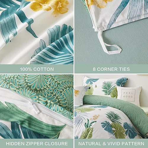 Miniatura 47 de SAPHREAS Juego de funda de edredón de hojas botánicas, tamaño King, 3 piezas, hojas amarillas, juego de funda de edredón 100% algodón suave, 1 funda