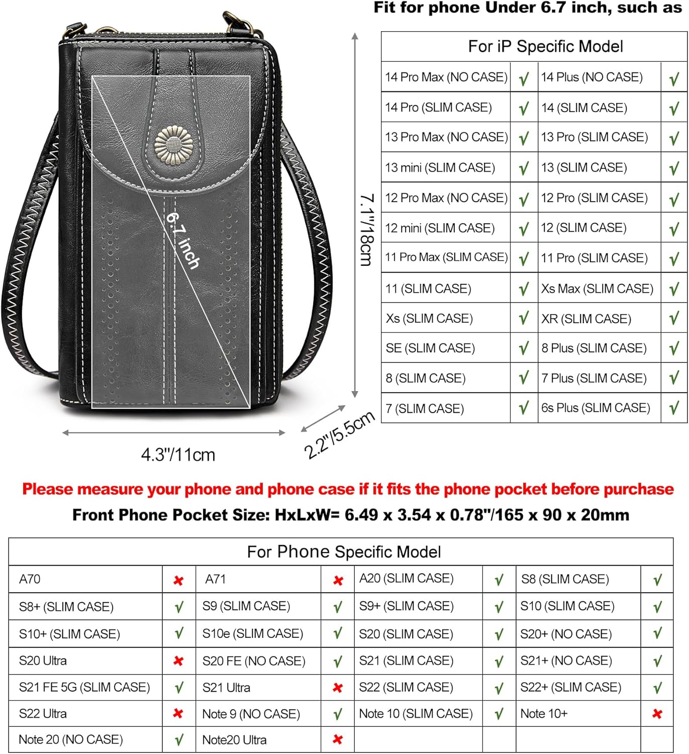 S-ZONE Women RFID Blocking Crossbody Cell Phone Purse Small Faux Leather Wallet Purse