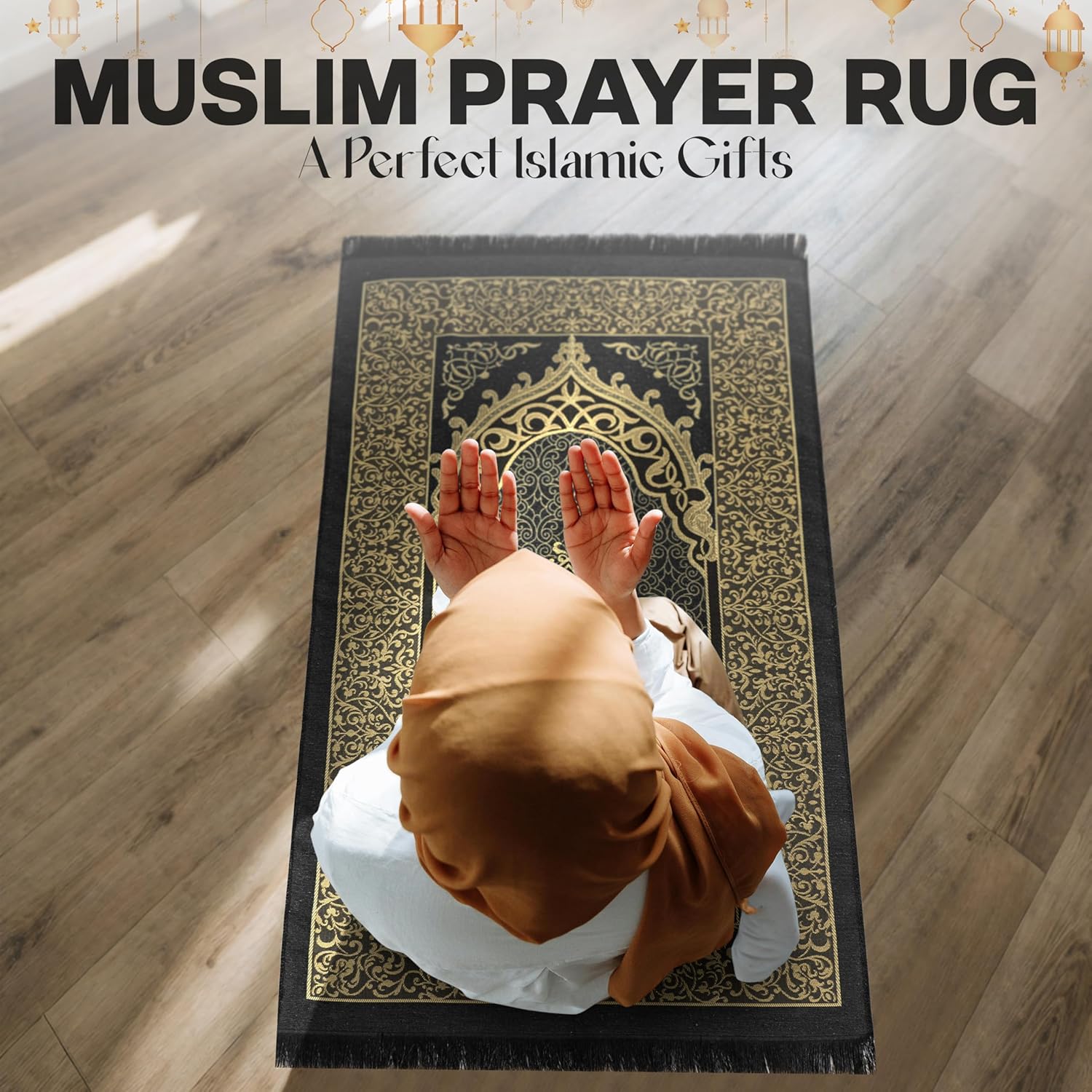 Muslim Prayer Rug with Islam Prayer Beads - Travel Prayer Mat, Islamic Gifts for Women, Portable Prayer Matt Islam, Islamic Prayer Rug Islam Men Women, Praying Mat for Muslim Gifts, Black - Image 5