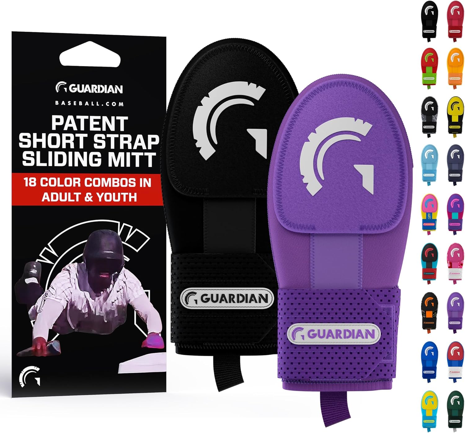 Guardian Baseball Sliding Mitt - Youth and Adult Sizes - Sliding Glove for Baseball - Elastic Compression Strap, Pack of 2