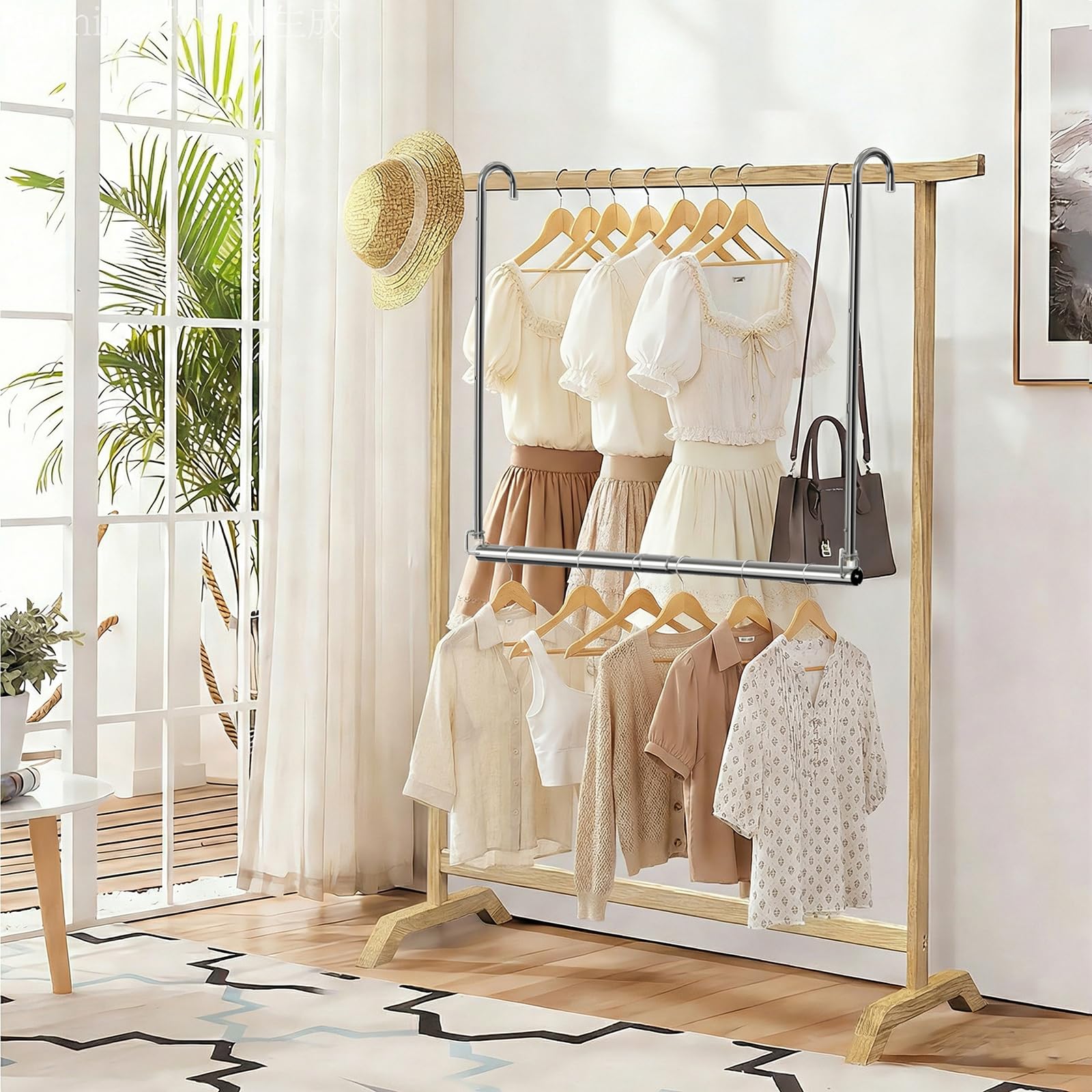 Hanging Closet Rod, Adjustable Height & Width Closet Rods for Hang ing Clothes-Closet Extender Rod Space-Maximizing Design Suitable for Hanging and Drying Clothes, Silver — view 7