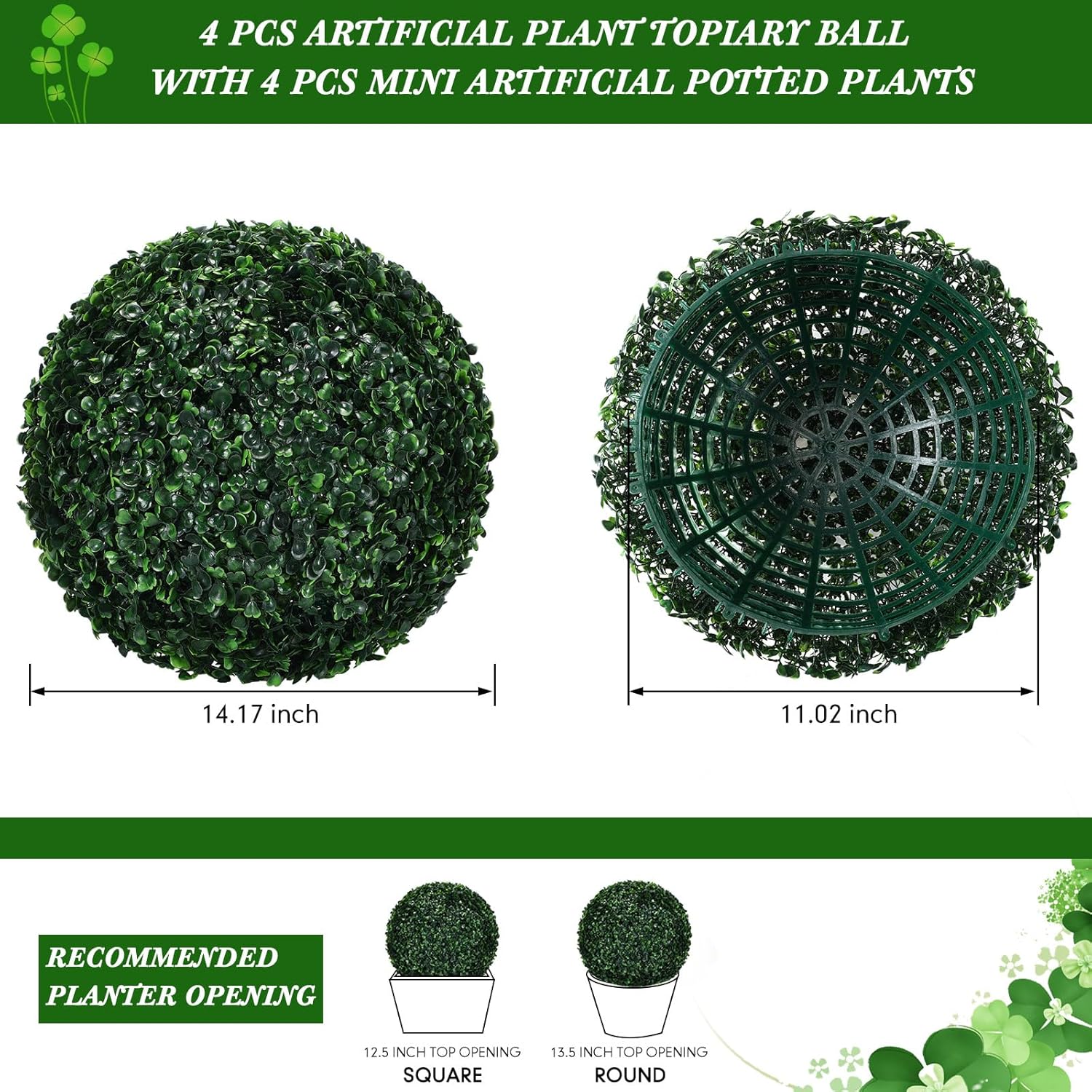 Yunlly 4 Pcs 14.2 Inch 3 Layers Outdoor Artificial Plant Topiary Ball UV Resistant Faux Boxwood Plants Outdoor Decorative Balls for Backyard, Balcony, Garden, Wedding and Home Decor