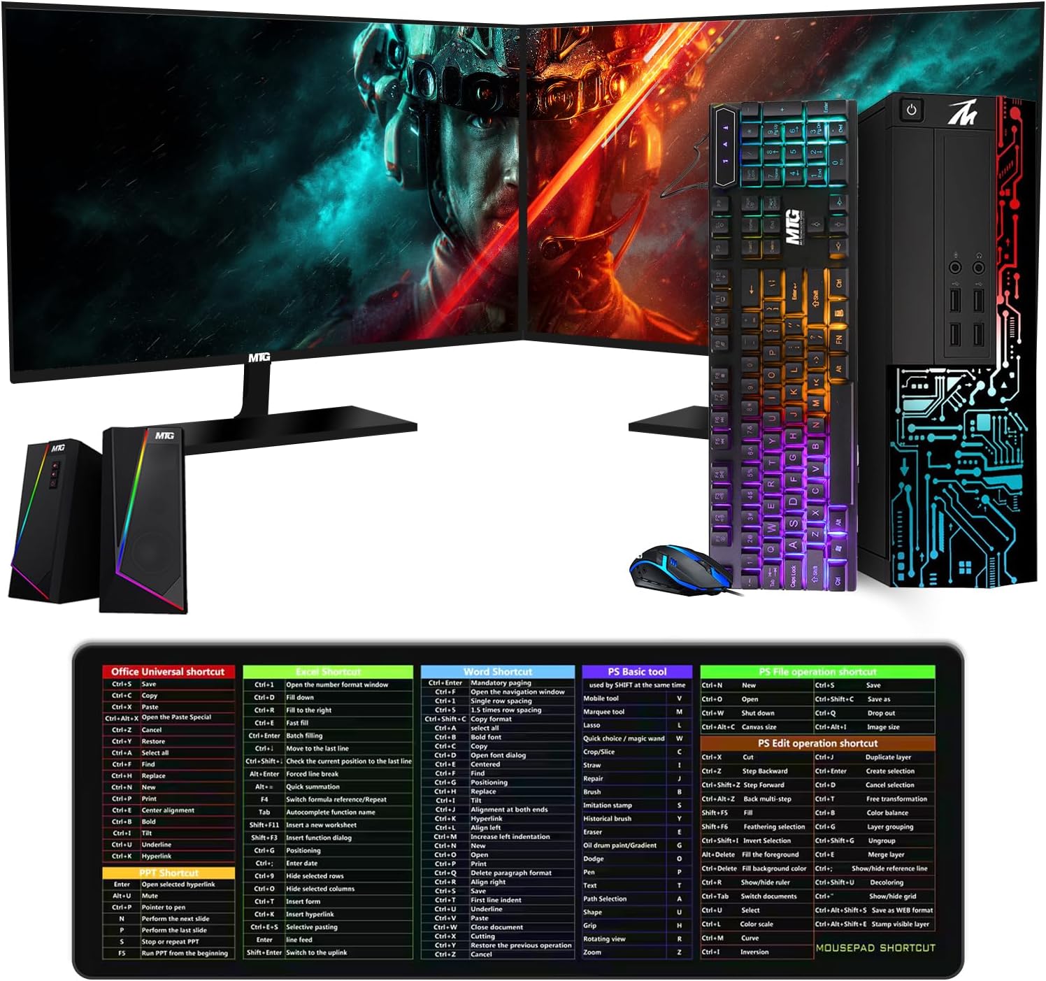 Computer Desktop PC, Core i7, TechMagnet Siwa 8, 16GB RAM, 128GB SSD+2TB HDD, Dual 27 Inch Monitor, RGB Keyboard Mouse, XL Cheatsheet Desk Pad, RGB Speaker with Webcam, WiFi, Win 11 Home (Renewed) Computer Desktop PC, Core i7, TechMagnet Siwa 8, 16GB RAM, 128GB SSD+2TB HDD, Dual 27 Inch Monitor, RGB Keyboard Mouse, XL Cheatsheet Desk Pad, RGB Speaker with Webcam, WiFi, Win 11 Home (Renewed)