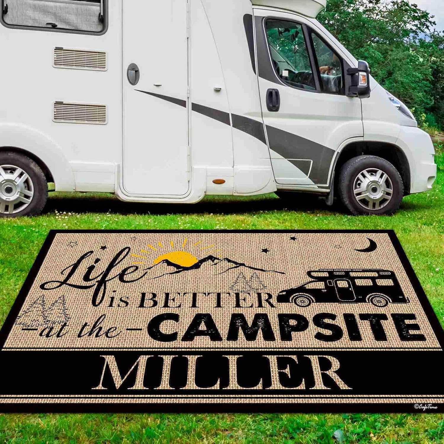 It's Better at The Campsite Camping Rug Mountain Sunset Camper RV Trailer Customize Door Mat Rug for Outside Tent Camp Beach Picnic Patio Waterproof 30 X 55 Inch S-30