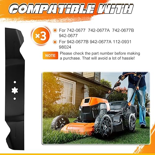 Miniatura 2 de ILONPA Juego de cuchillas para cortacéspedes MTD Cub Cadet Troy-Bilt 742-0677B 7420677 942-0677 942-0677 942-0677A RZT54 RZT