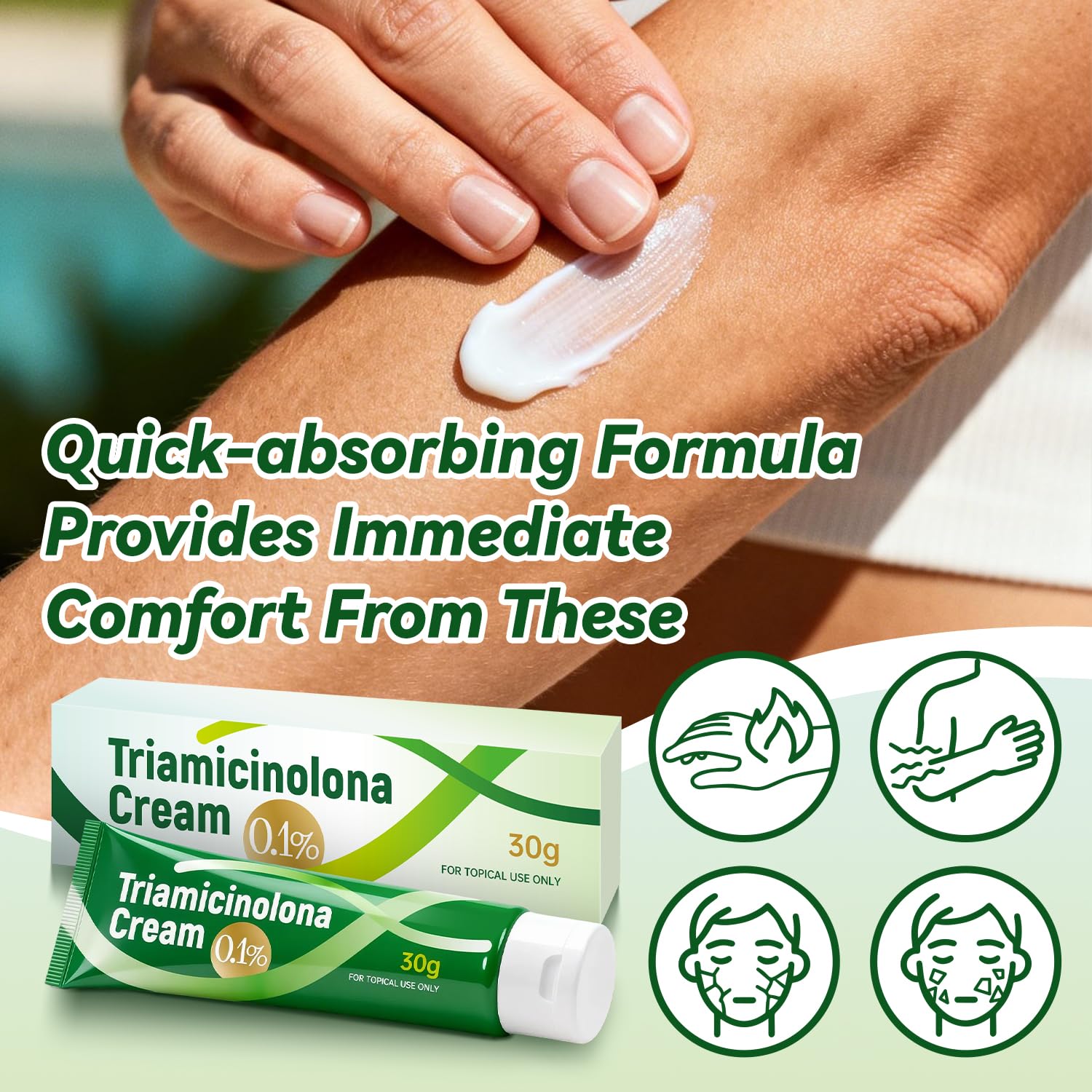 Triamicinolona Cream 2 Pack, 0.1%, Non-Irritating Cream, For All Skin Types, 30g