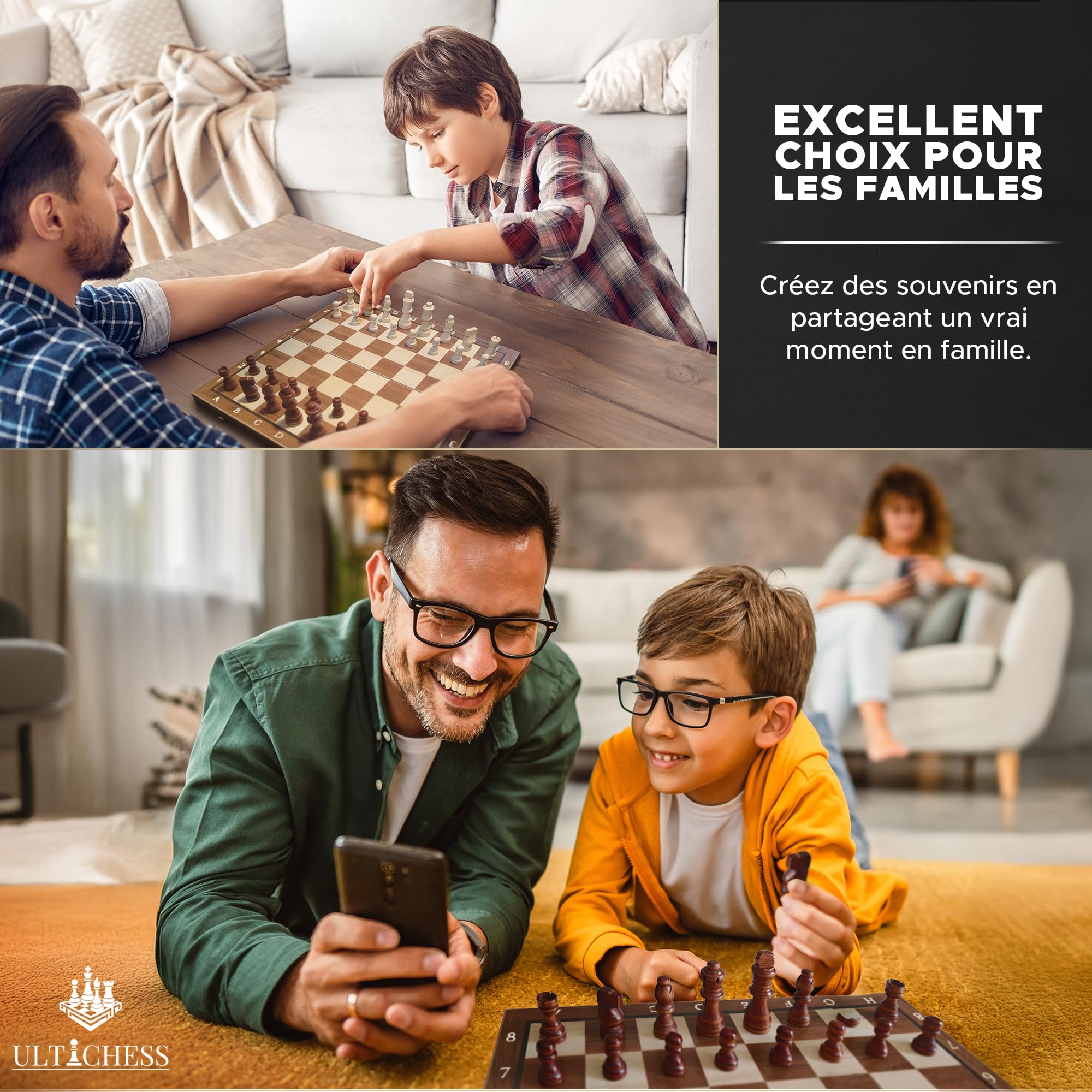 Echiquier Bois 39x39 cm Pliable | Jeu d’Échecs Magnétique et Jeu echec Pliable | Échiquier avec Sac & carnet de Partie – Cadeau éducatif, Jeu echec Adulte Enfant