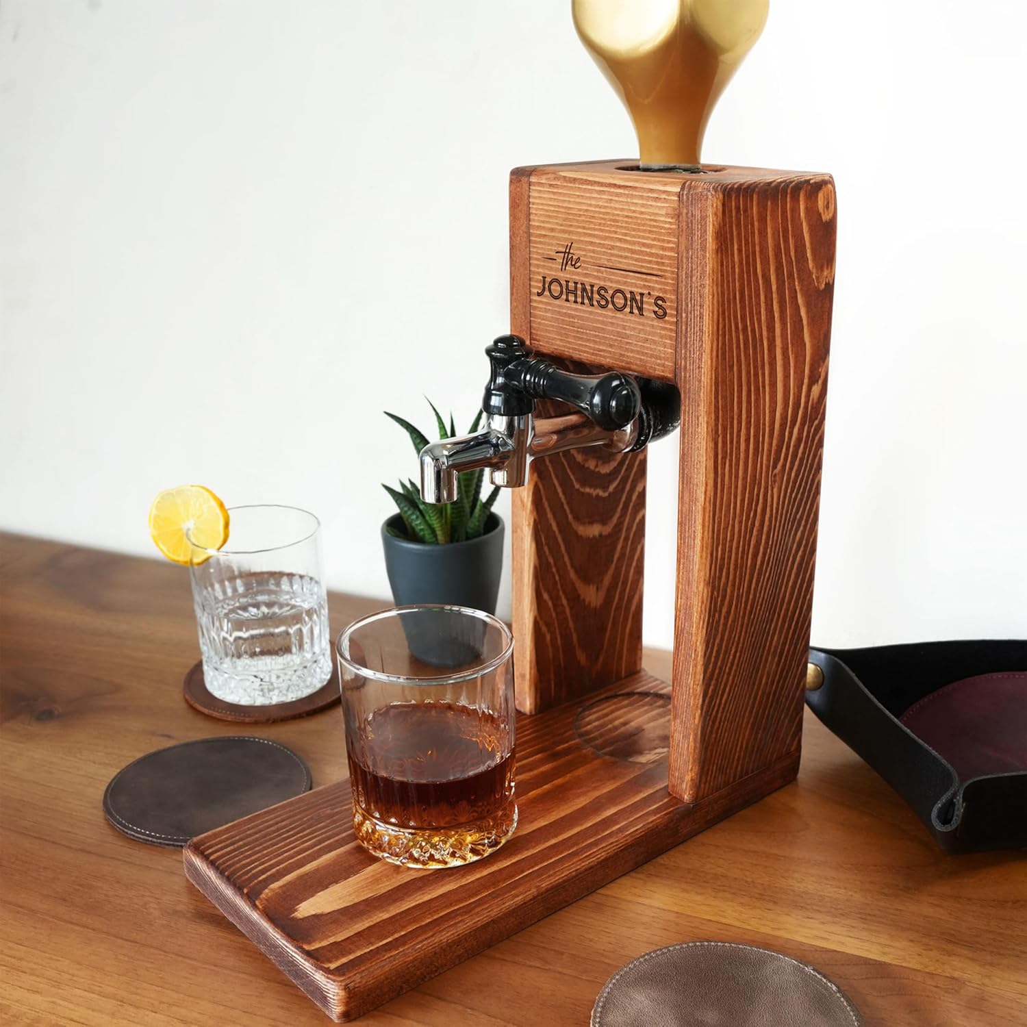 Personalized Wooden Whiskey Decanter, Liquor Dispenser, Walnut Alcohol Pourer Station, Engagement Gift, Newlywed Present, Couple First Christmas Gift Idea