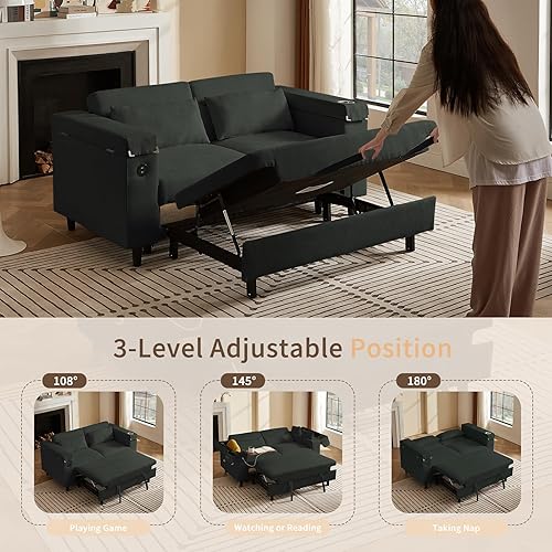 Miniatura 57 de sofá cama de terciopelo de 58 pulgadas, convertible 3 en 1 con bolsa de almacenamiento y respaldo ajustable, perfecto para espacios pequeños, sala 7