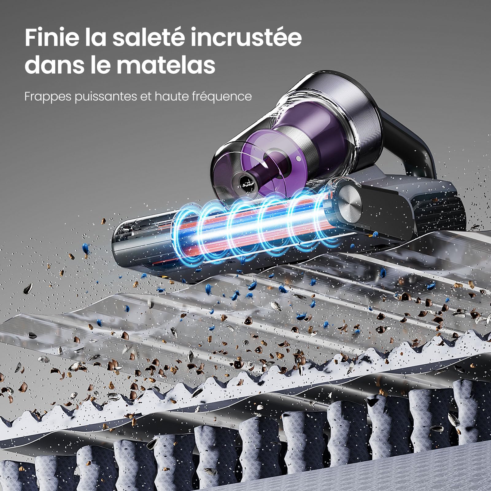 Jimmy BX8 Aspirateur à Main pour Matelas 15kPa Aspirateur Anti-Acariens avec Lampe UV-C, Chauffage à 65°C, Capteur d'acariens, écran LED, Fonction ions Négatifs, pour Matelas, lit, Canapé (Violet)